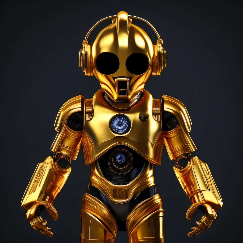 （（（Maya）））there is a gold robot with a big hat on top of a rock, （45 degree viewing angle）small character. unreal engine 5, highly detailed textured 8 k, highly detailed textured 8k, rendered in redshift, super highly detailed,（armour） super detailed render, created in unreal engine 5, made in unreal engine 5, rendered in unreal engine 5, hyperdetailed fantasy character, sci-fi highly detailed，a close up of a toy figure of a robot with a scarf, c3po, gold sci - fi armour, the golden humanoid robot, the golden cat armor knight, sofubi, goblin, heavy gold obsidian armor, gold obsidian armor, super highly detailed, masterpiece fine details, full body close-up shot, 2023 8 k（（1 little golden man））