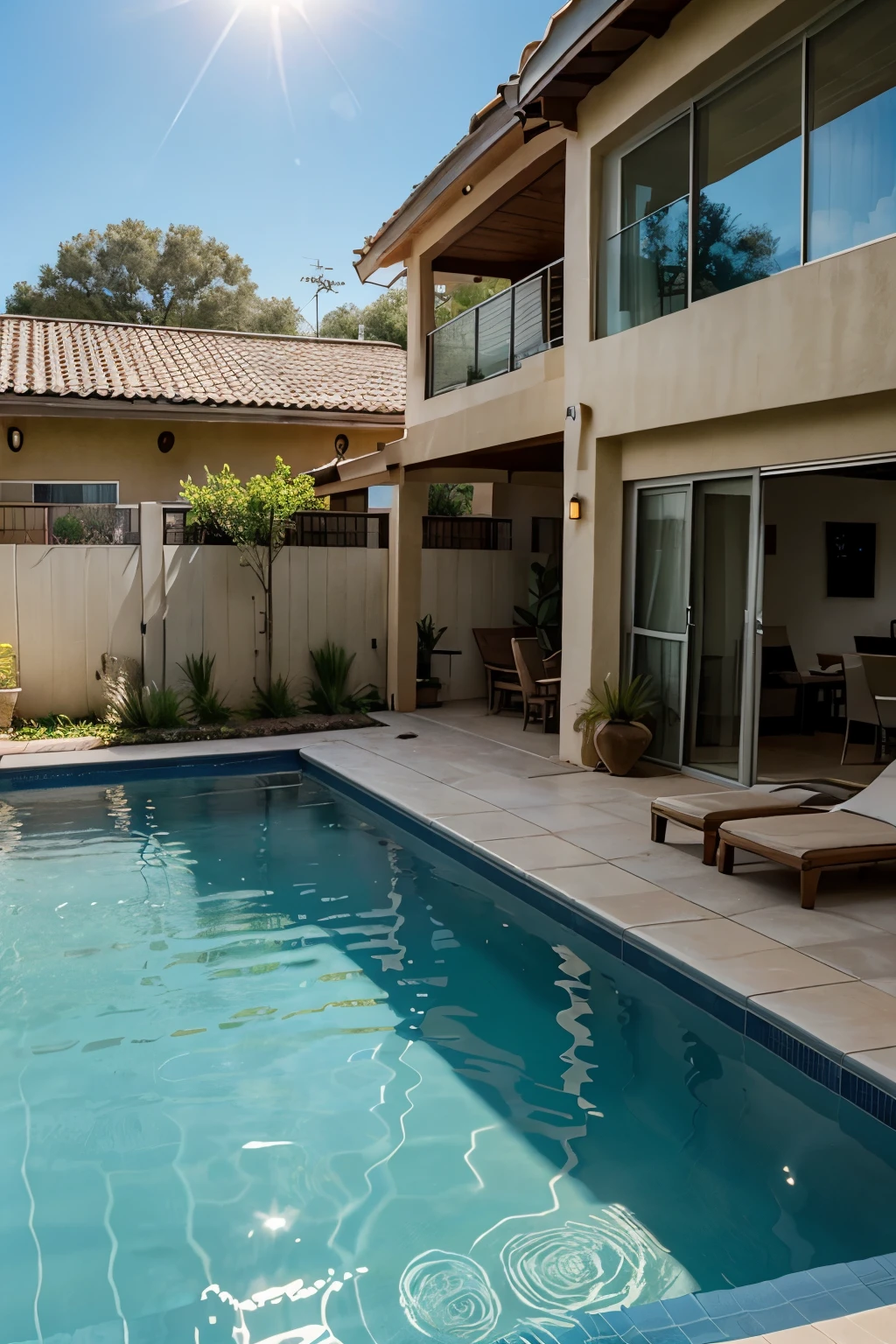 Realistic, home, home pool, pool, sunlight, real, detail, pool side home, home