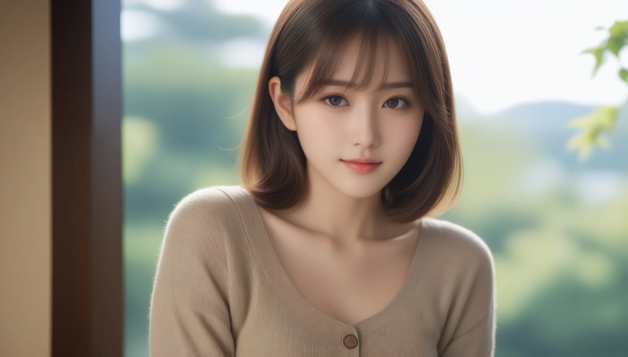 8K, 超High resolution, highest quality, masterpiece, Surreal, photograph,Three-part method, 1 girl, (16 years old:1.3), pretty girl, Cute face, Beautiful eyes in every detail,Japan Female Announcer,(masterpiece, highest quality, 非常にdetailedな, Best Shadow:1.2), High resolution, ((Cinematic Light)), Hyper Detail, Dramatic Light, 複雑なdetailed, Dynamic Angle, (非常にdetailedな CG ユニティ 8k 壁紙:1.2), Shyness, ((masterpiece)), (非常にdetailedな), (非常にdetailedなUnity 8k壁紙), (Realistic Skin), (リアルなphotograph, Realistic, photographのようにリアル), Beautiful Japanese Women, (Knit dress:1.4), Beautiful Hair,Brown Hair, short hair,Beautiful Face, Delicate and beautiful eyes, smile,Beautiful feet, See through,Cowboy Shot、((Thin legs))、Bold Pose,super cute super model、Please look closely at the camera 、Vivid details、detailed、Surreal、Light and shadow,Strong light,Fashion magazine cover,Thin lips