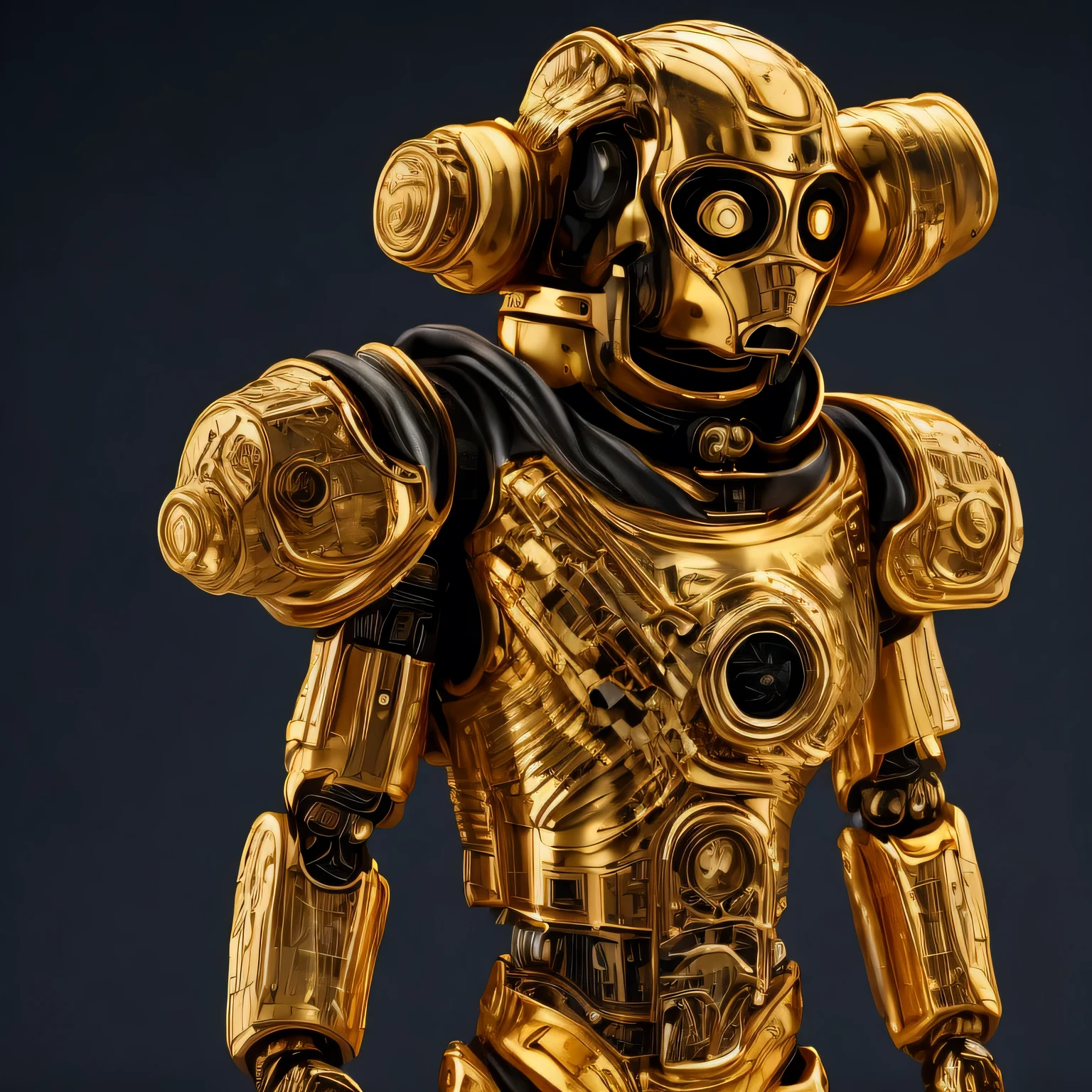 （（（Maya）））there is a gold robot with a big hat on top of a rock, small character. unreal engine 5, highly detailed textured 8 k, highly detailed textured 8k, rendered in redshift, super highly detailed,（armour） super detailed render, created in unreal engine 5, made in unreal engine 5, rendered in unreal engine 5, hyperdetailed fantasy character, sci-fi highly detailed，a close up of a toy figure of a robot with a scarf, c3po, gold sci - fi armour, the golden humanoid robot, the golden cat armor knight, sofubi, goblin, heavy gold obsidian armor, gold obsidian armor, super highly detailed, masterpiece fine details, full body close-up shot, 2023 8 k（（1 little golden man））