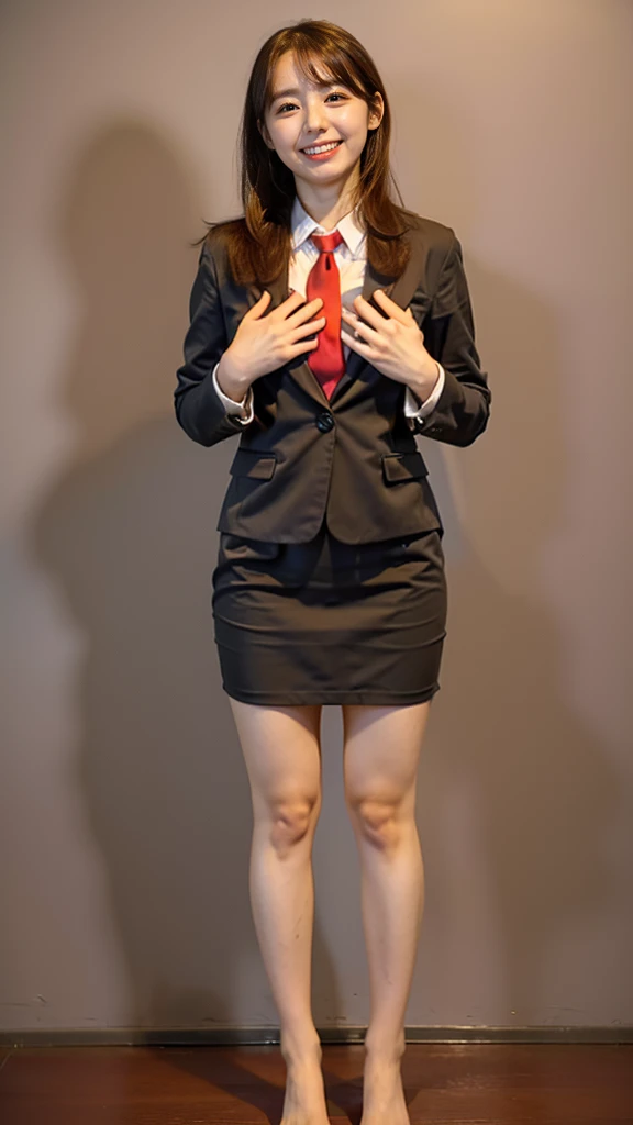 (8k、RAW Photos、highest quality、masterpiece:1.2)、(Realistic、Realistic)、1 girl、((large size black suit、red tie、rub my chest、pants suit、turn knees out、pelvic forward、over size suit、Woman grabs her own breasts、boyish、tom boy、public indecency、bend knees、 sexy suit、mens suit、large suit、hutanari 、grabbing breasts、 Leg spread、Bow-legged、Touching as if groping the breasts、Wide Stride、Leg spread、smile、sexy、I can see your chest、View from the front、Stand with hands on hips、In the city))、
