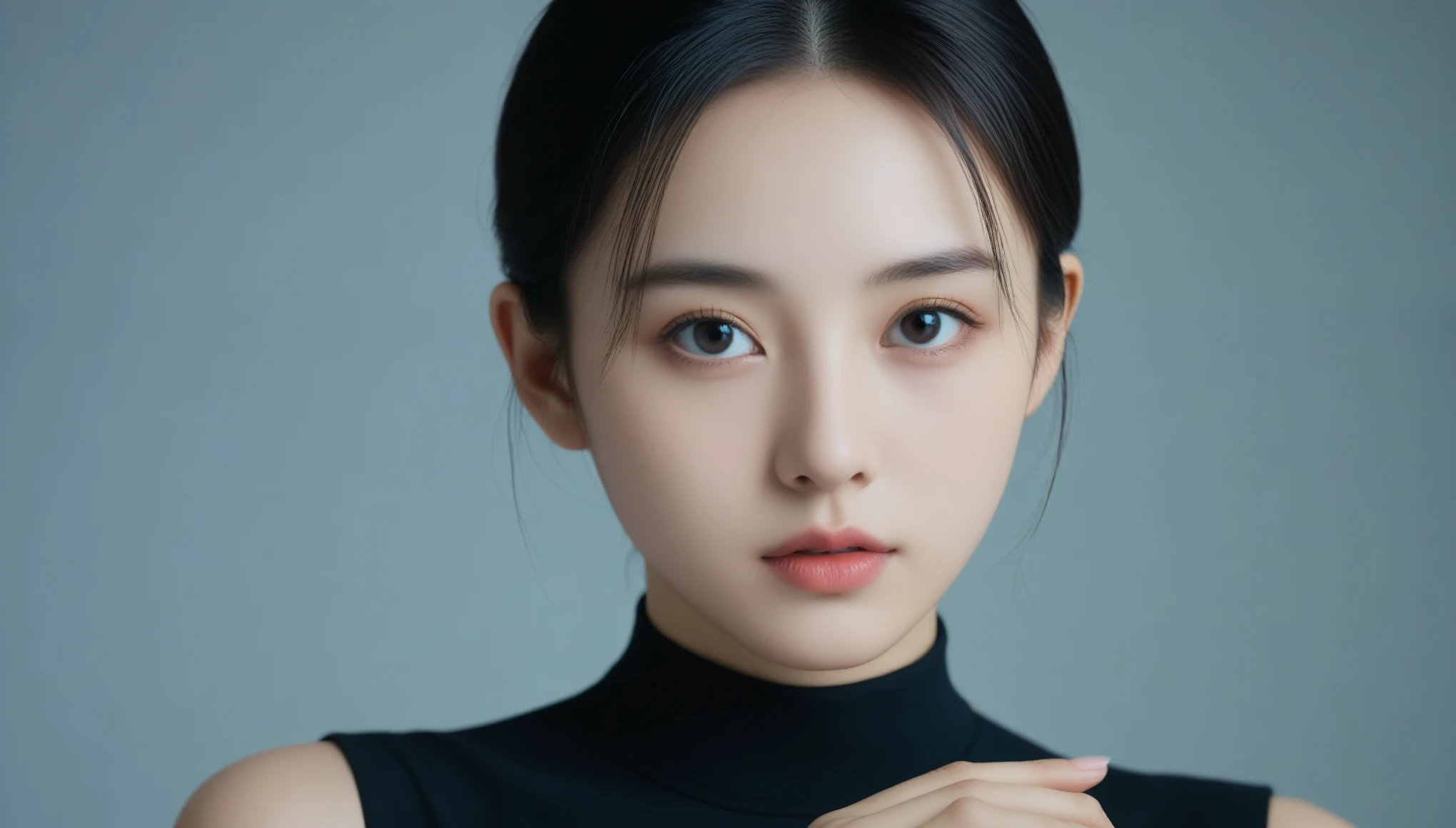 8K, 超High resolution, highest quality, masterpiece, Surreal, photograph, 1 girl, (:1.3), cute女の子, cuteface, Beautiful eyes in every detail, black silk dress、intellectual,(Gaziantep:1.5), close, masterpiece, highest quality, 生photograph, Realistic, face, Unbelievably absurd, beautiful girl, cute, Bun Hair, Depth of written boundary, High resolution, 超detailed, finely, 非常にdetailedな, 非常にdetailedな eyes and face, Sharp pupils, Realistic students, Sharp focus, Cinematic lighting、Depth of written boundary、Vivid details、detailed、Surreal、Light and shadow,Strong light,Fashion magazine cover,Thin lips