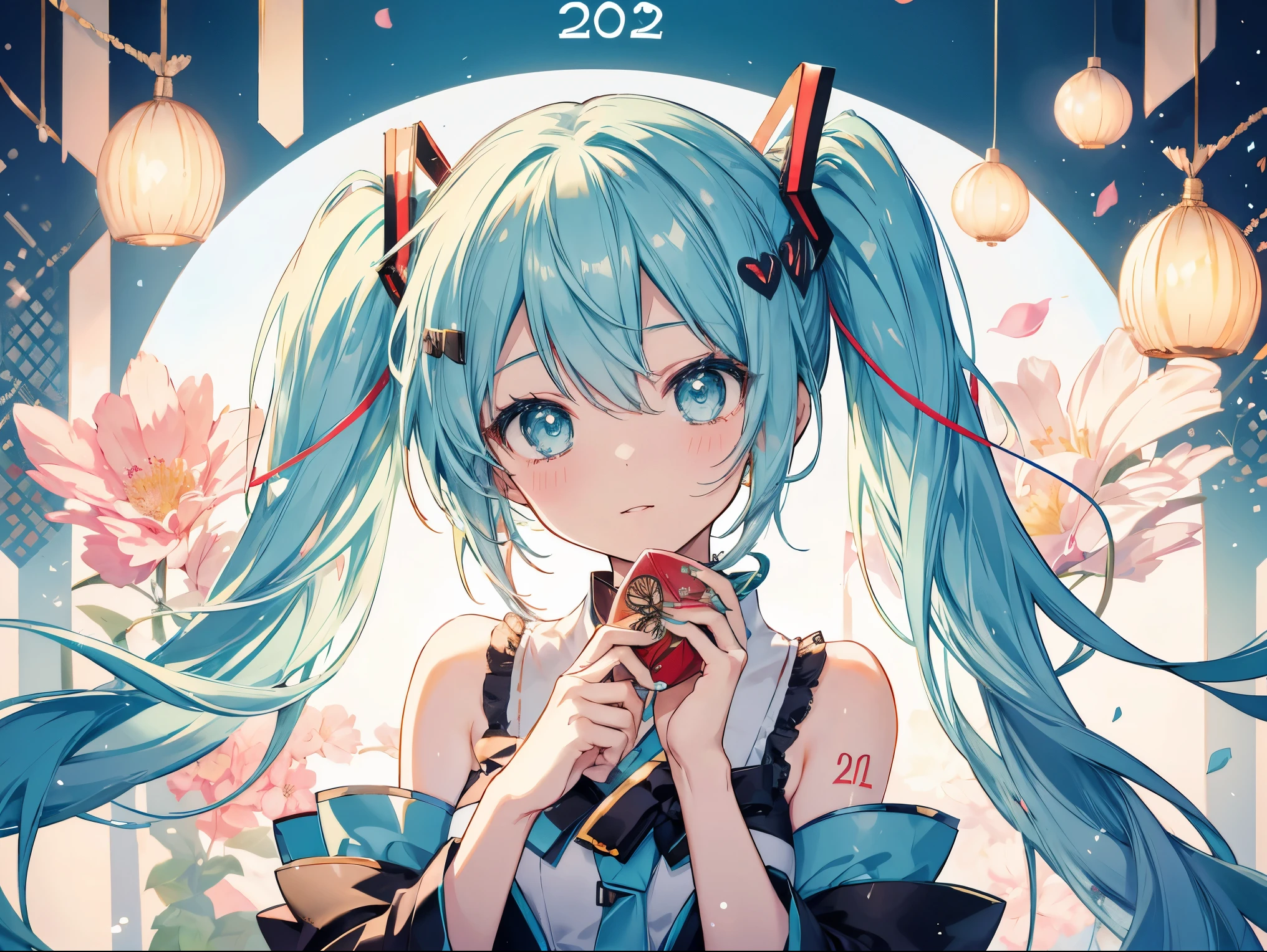 miku hatsune、New Year&#39;s visit、kimono、Beautiful poop、cute、Drawing a fortune、kimonomiku hatsune