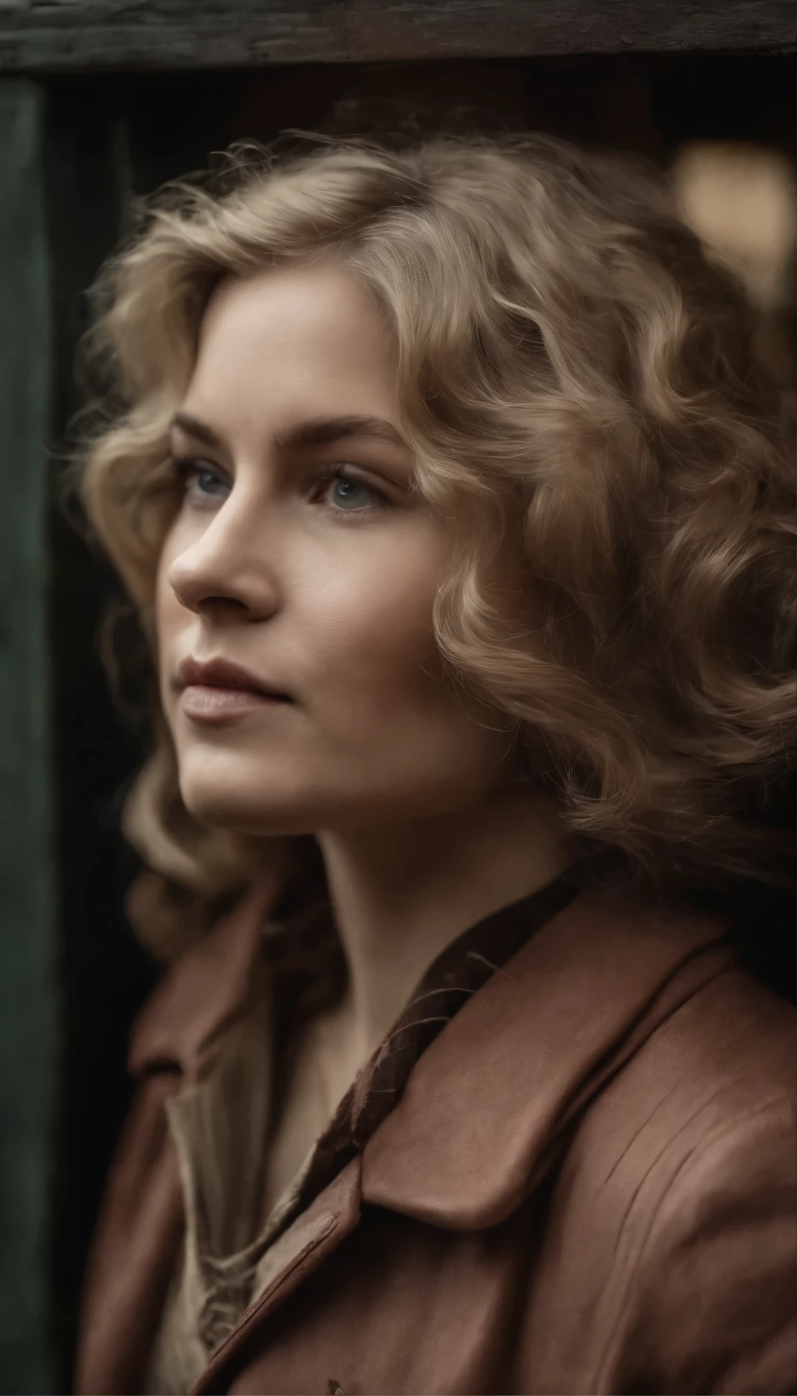 Close-up、Straight Hair Blonde Short Curly Hair Girl Little Red Hat、Necklace Watches、(Victorian era)、((steampunk))、photograph、work、elegant、With great care、Magnificently and、Maximum detail、Very super aesthetic、Intricately detailed、Lots of gear、Old town background