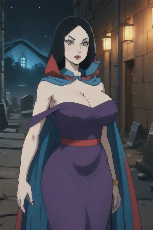 Lady J ,Valkyrie Drive: Mermaid,full body, long dress, long skir,*, fantasy, wizargirl,spellcasthing, stylised robe, huge breast, curvy, mature, walking, holy staff holding, smile, blush, blushy, fur coat, pants, pullover, medieva village europe, medieval architecture, naval covred, hivernal village