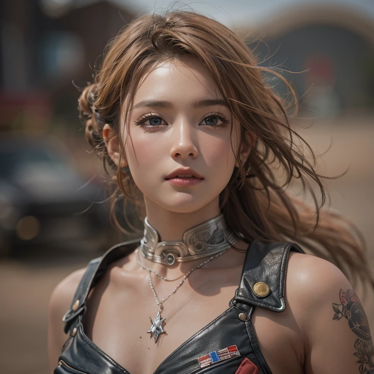 Riding a Harley Bike、Running in the desert、Hair flows、 ((highest quality、masterpiece、8k、best image quality、ultra high resolution、Award-winning work)、(close-up of woman&#39;s face:1.35)、(close-up of naked face:1.3)、(accurate anatomy:1.1)、(look at me and smile:1.1)、Shining fair skin with ultra high resolution、most detailed face、ultra high resolution detailed face、ultra high resolutionの髪の毛、(ultra high resolutionの煌めく瞳:1.1)、Beautiful face drawn in every detail、(blurred background:1.1)、