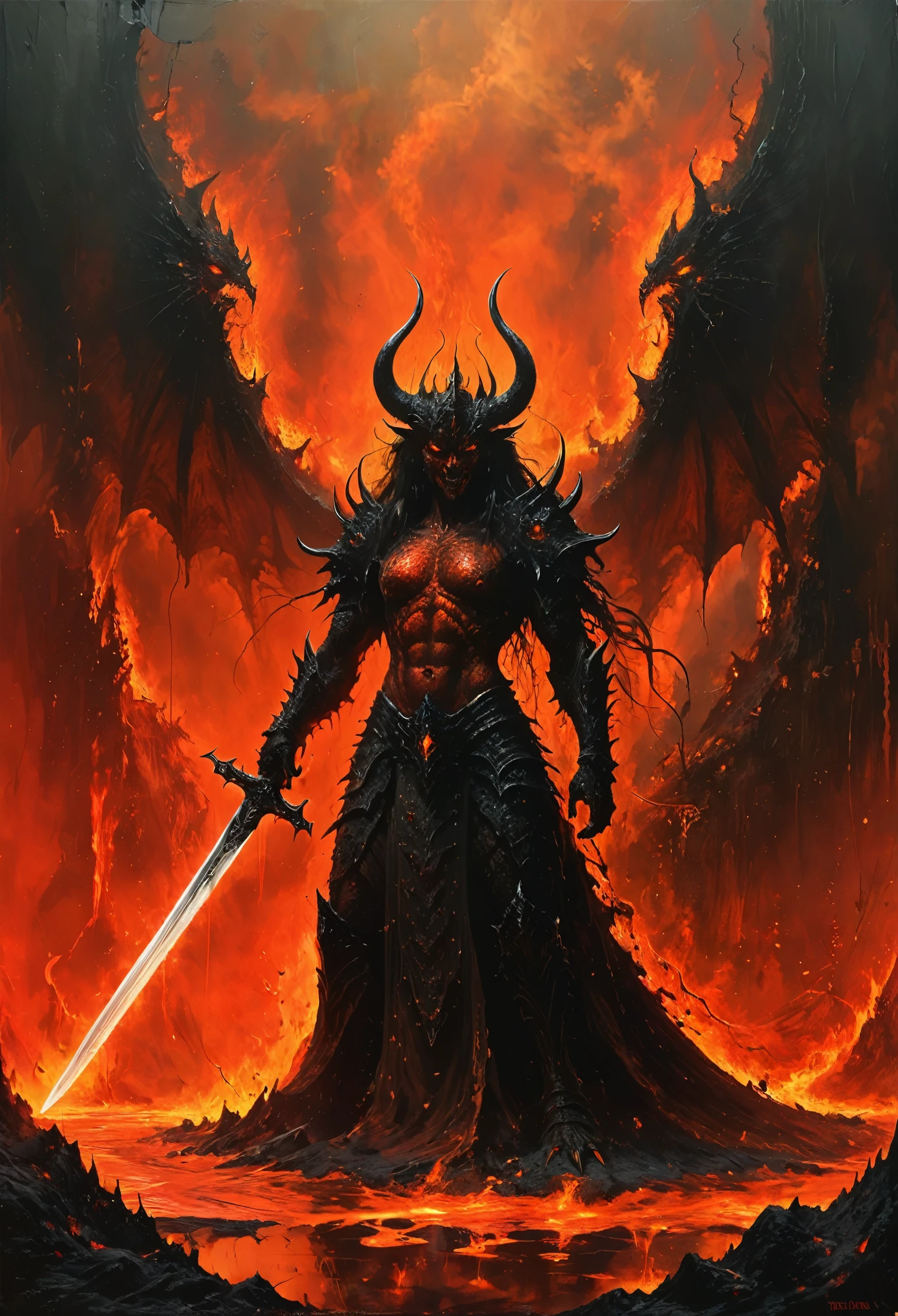 Lava Demon，Holding a long sword，Hell and the court-room are always open.Bride