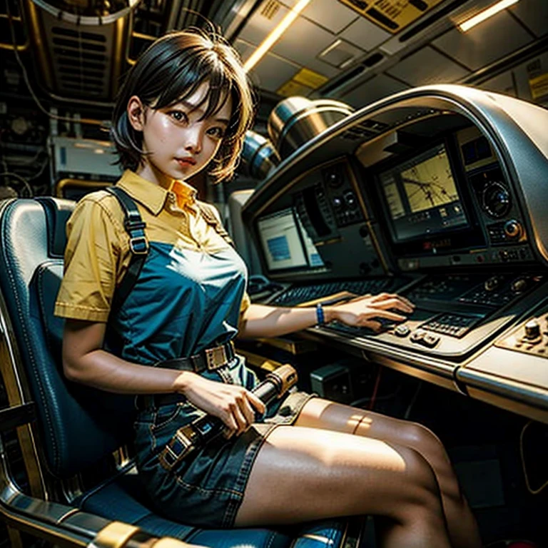 The story of one female aircraft mechanic。She is very attractive and beautiful。She is a beautiful woman who is so cute and sexy that it's hard to believe she's 32 years old.。I usually wear khaki green overalls at work.、Wearing brown leather boots, A narrow hangar with a low ceiling、((Right behind、A bright red reciprocating engine plane used for aerobatic flying is parked here.))。The aircraft is equipped with a single engine.、Equipped with a wooden propeller((It's a very beautiful mid-wing aircraft.。)), hot〜While saying、The girl took off her overalls from the top half.、The sleeves were wrapped around the waist.。Rui々Her beautiful skin and white tank top look very pretty.。A tight tank top accentuates her voluptuous cleavage。Tight abdominal muscles、You would never guess from her soft-looking breasts., When you notice this、He smiled at me while holding the wrench., Her sweat makes her sex appeal stand out even more., I was fascinated by the beautiful aircraft and the attractive women.。, Did you do any engine maintenance?、on her upper body、There is oil from the aircraft here and there.。, Did he think I was looking at his chest?、He looks at me with a slightly grinning expression.。, Her chest is certainly captivating、It seems that there is a big misunderstanding.。, Even when she teases, her appearance is somehow seductive, so it's no wonder that everyone is captivated by her.。, Dynamic perspective,