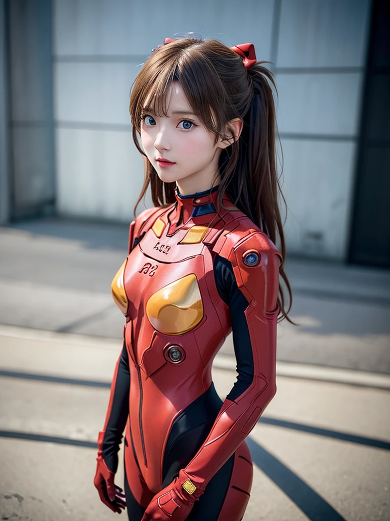 ((Best quality)), ((Masterpiece)), (Details: 1.4), 3D, Asuka Langley Soryu, Asuka, high resolution (high dynamic range), ray tracing, NVIDIA, super resolution, Unreal 5, subsurface scattering ,PBR texturing, post-processing, anisotropic filtering, depth of field, maximum sharpness and sharpness, multi-layered textures, albedo and specular maps, surface shading, accurate simulation of light and matter interaction, perfect proportions ,Octane Rendering,Two-Tone Lighting,Wide Aperture,Low ISO,White Balance,Rule of Thirds,8K RAW,(Masterpiece: 1.4, Best Quality), (Intricate Details), Unity8k Wallpaper, Highly Detailed, Beautiful and Mysterious, Details background, realistic, alone, perfectly detailed face, detailed blue eyes, highly detailed, blush, hair ornament, chignon mahogany hair, (blonde), plug suit 02, Shikinami Asuka Langley, Evangelion, Slender 15-year-old girl, full body suit, black background, above the waist,composition that shows the whole body,