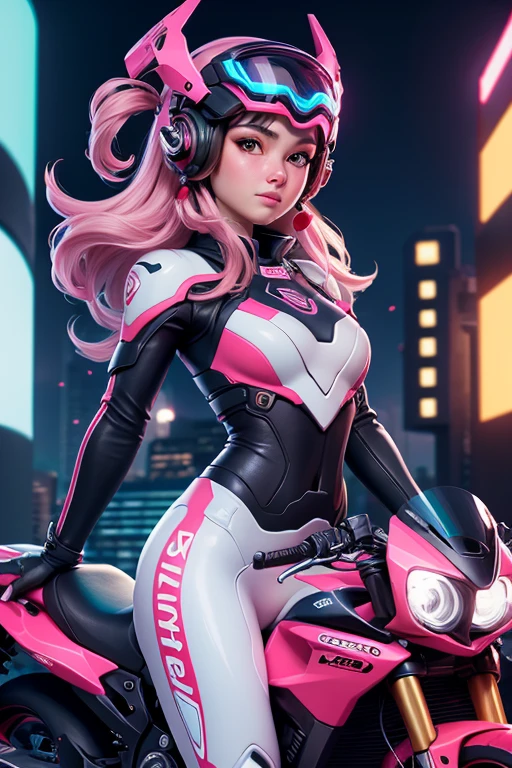 （masterpiece:1.3)(Super best quality)（超美人のwoman）サイバーパンクのバイクをヘルメットを被らずに運転している美しいwoman、Speeding、Dynamic Movement、Beautiful eyes、Red lips、A neat nose、Backward angle、Sparks from the wheel、A sense of speed so fast it leaves an afterimage、woman、Long Hair、Racer Bikes
