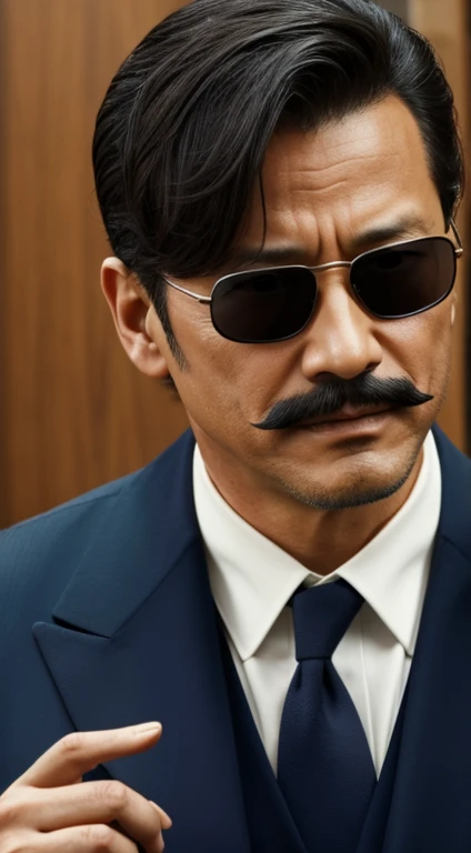 sunglasses、50 years old，Hidetoshi Nakata ，（Kogoro dies 1.3), ,Ton, moustache, small beard, short hair, Super detailed, Wallpaper Images, Movie Scenes, masterpiece, 4K HD, 8K HD