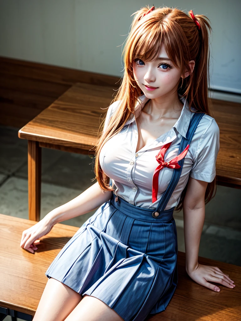 ((One Girl:1.4)),(masterpiece, Highest quality), ((Looking into the camera)),(((Long Hair))),(((I can see your chest))),(Nipples are visible), Asuka Langley, whole body、I can see your thighs、(((Blonde))),classroom、stand、((Sexy pose))
blue dress, mini skirt,Neck Ribbon, Pinafore dress, ((Red ribbon)),(((White Shirt))),Short sleeve, short-sleeved,((((((asuka langley hairstyle)))))),(((Dark Eyes))),,(((Black Eyes))),(((blue skirt))),