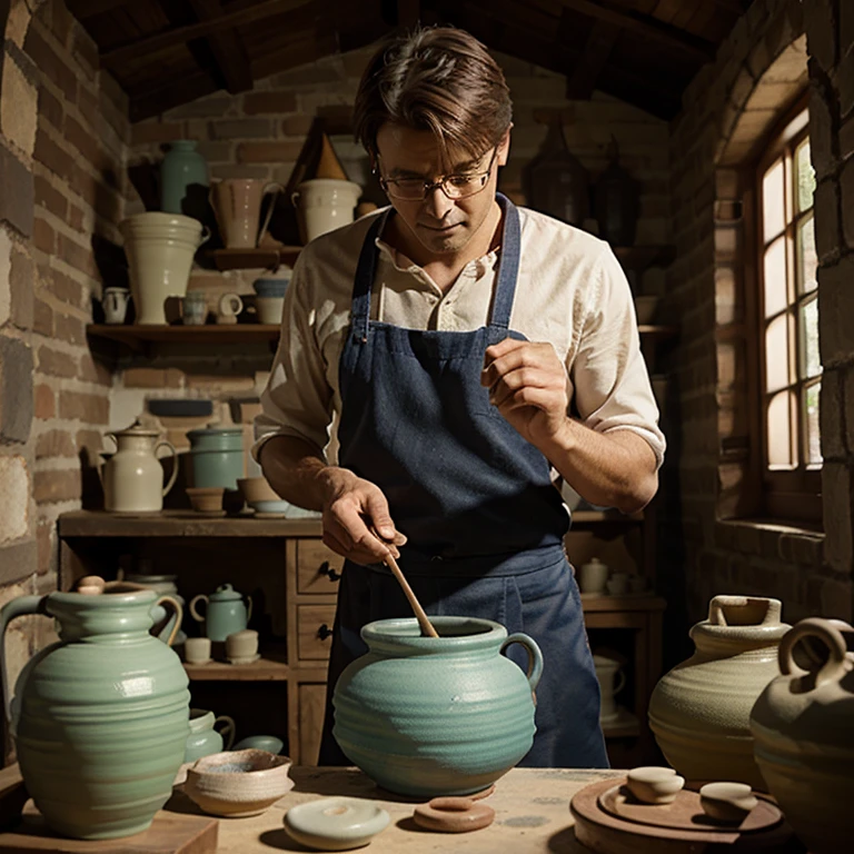 a potter man just about to start doing pottery