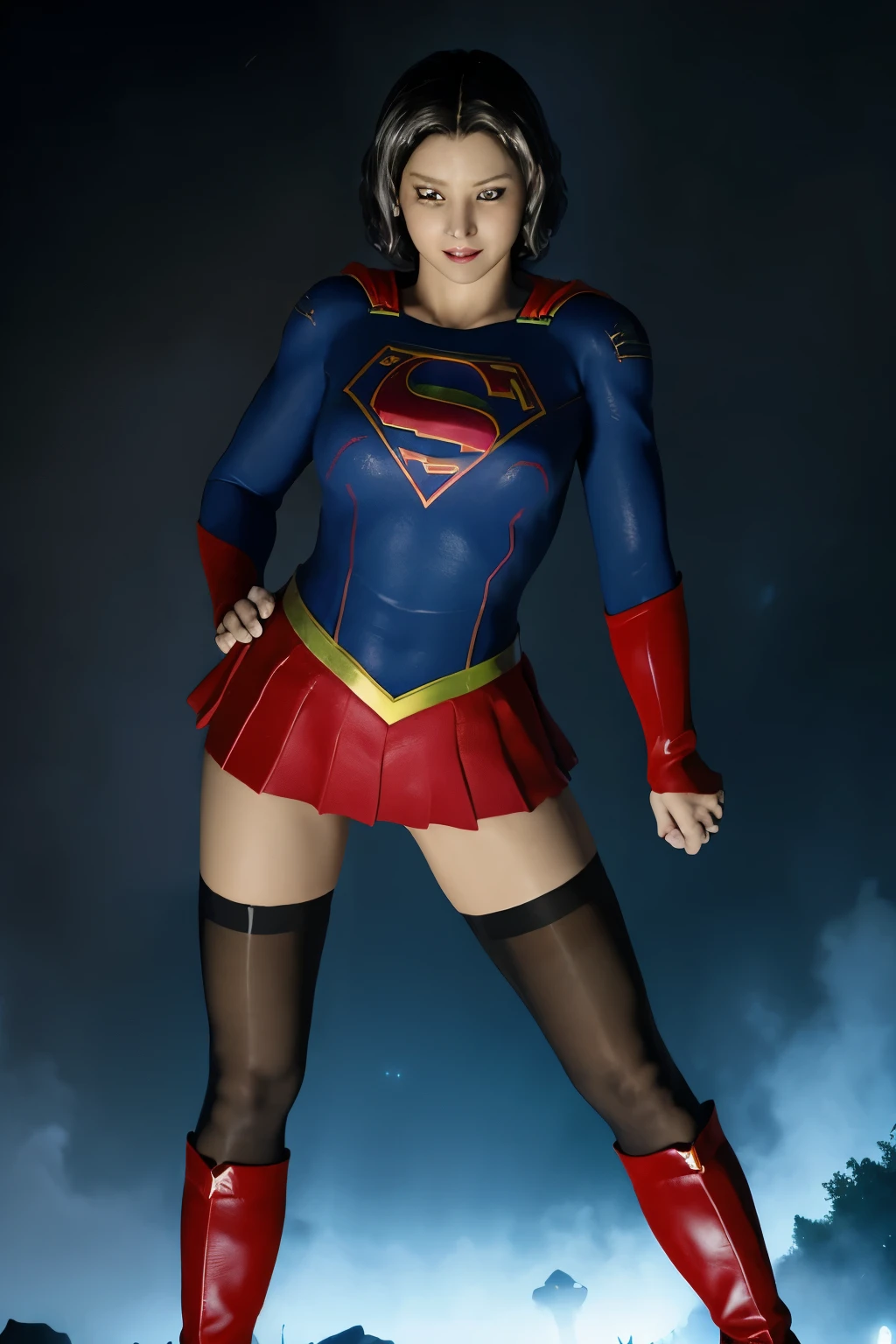 No background、(((Beautiful legs in black tights.)))、(((Legally express the beauty of your smile)))、((((Make the most of your original images)))、(((Supergirl Costume)))、(((Beautiful short bob hair)))、(((suffering)))、(((Please wear black tights....、Wear red boots)))、((Best image quality、8k))、((highest quality、8k、masterpiece:1.3))、(((Preserve background )))、Sharp focus:1.2、Beautiful woman with perfect figure:1.4、Slim Abs:1.2、Wet body:1.5、Highly detailed face and skin texture、8k