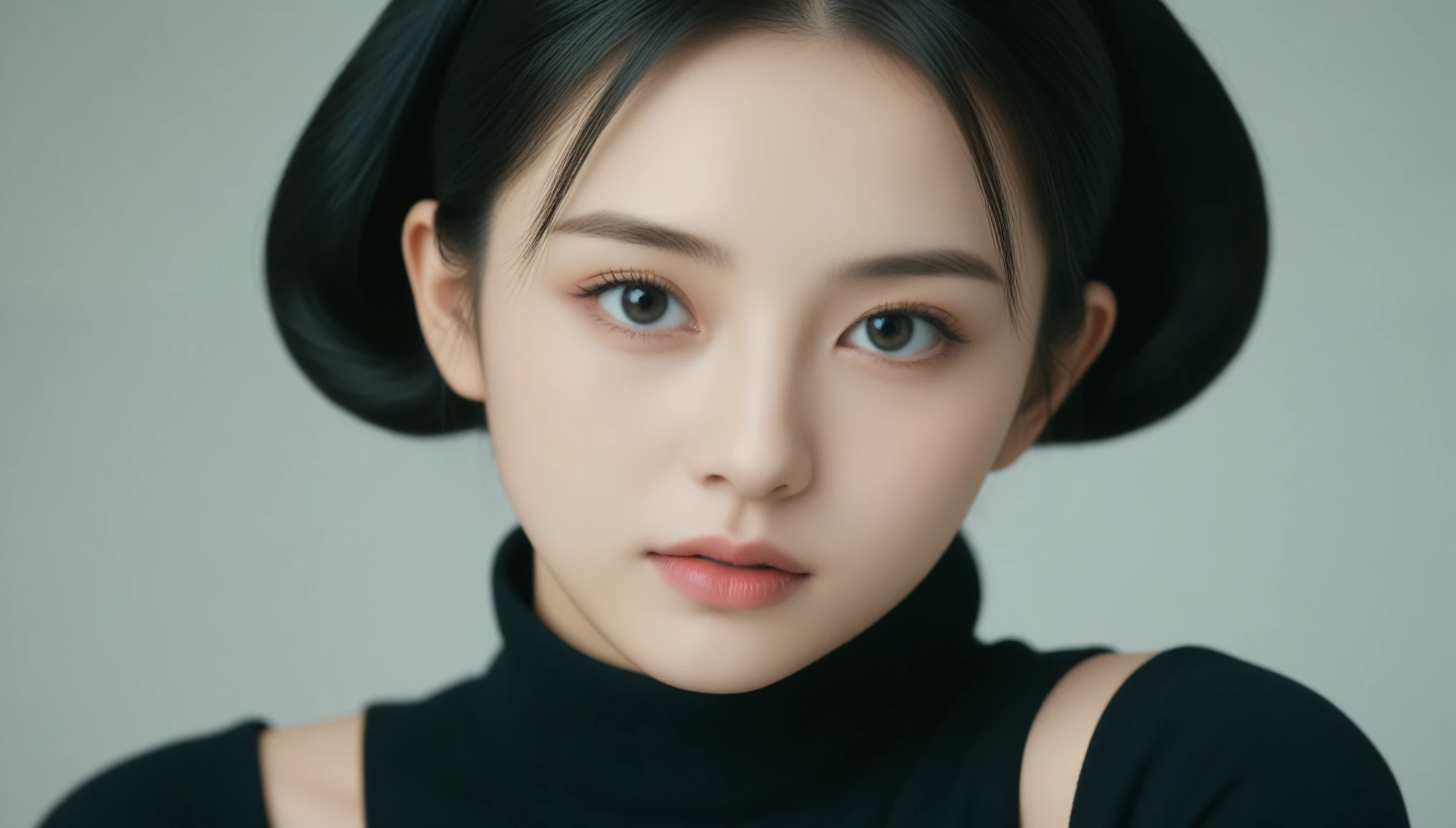 8K, 超High resolution, highest quality, masterpiece, Surreal, photograph, 1 girl, (:1.3), cute女の子, cuteface, Beautiful eyes in every detail, black silk dress、intellectual,(Gaziantep:1.5), close, masterpiece, highest quality, 生photograph, Realistic, face, Unbelievably absurd, beautiful girl, cute, Bun Hair, Depth of written boundary, High resolution, 超detailed, finely, 非常にdetailedな, 非常にdetailedな eyes and face, Sharp pupils, Realistic students, Sharp focus, Cinematic lighting、Depth of written boundary、Vivid details、detailed、Surreal、Light and shadow,Strong light,Fashion magazine cover,Thin lips