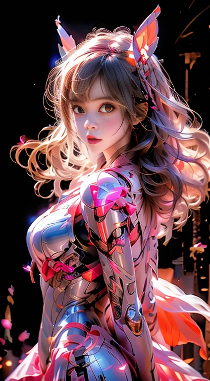 pink bunny mecha girl,mirai,Cool lighting, wings