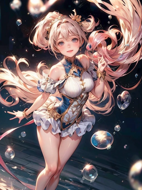 (masterpiece, best quality: 1.2), high resolution, high quality,cute 1girl, shiny luminous hair, very long hair, braids, transparent dress covered in glitter, pose,