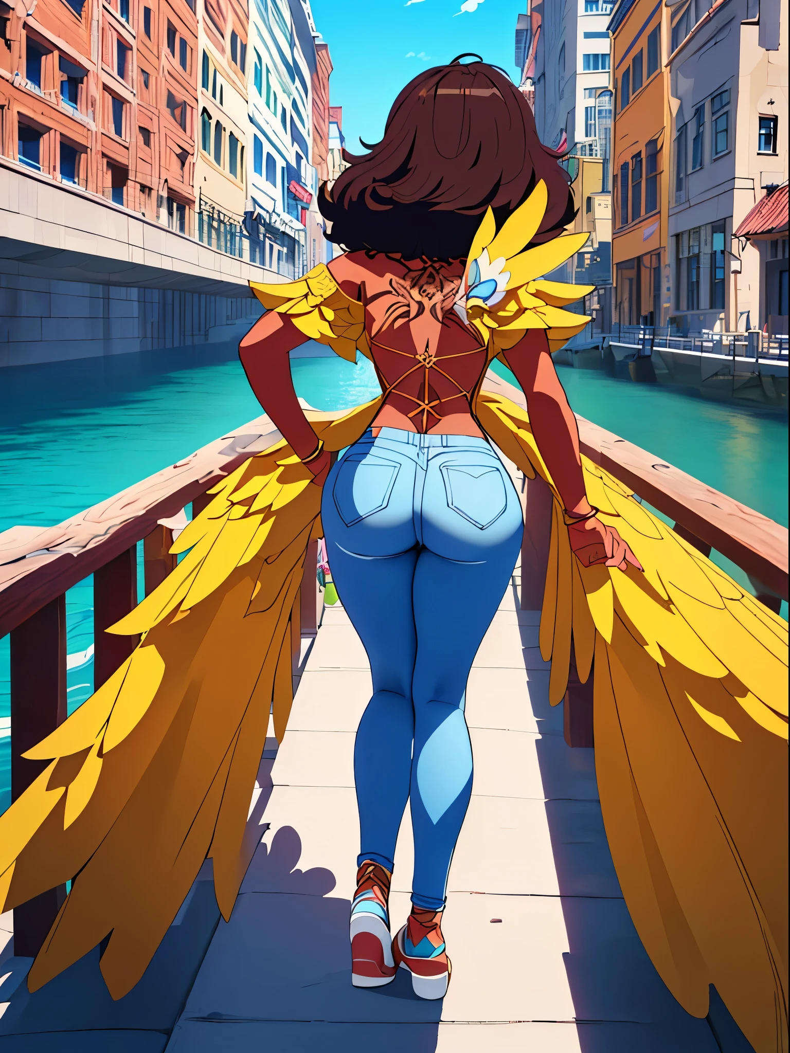 connie maheswaran age 25, ( extremely detailed CG, Mahagony-skinned female with dark Reddish-brown skin, black eyes, and phoenix back tattoo, wearing a full-body open back leotard, mini shorts with stars on the back pockets and a baret holding her black hair tight dragonbraid. strong , well-built, Perfect hourglass physique, amazing skin, strong oblong-shaped face, narrow convex hooked nose. strong, toned, wide heart hips,, biting lips enticingly, catching your eye, waving you closer to her). +( overlooking a coastal city with hands in her pockets,looking over her shoulder ,playful bottom hit) :+(view from behind, hd illustration, extreme long shot, rendered in Unreal Engine 5, hyper-realistic, , 128k, ultra - HD, intricate detail, super - res, webcomic animation, ink art, full-length portrait, wide-body shot, alluring aura and stare , ink art,Black ink,tattoo design outline, Lineart, brush art ,thin line animation, ultra-HD masterpiece, highest quality, highly detailed facial expressions,realistic expression, perfect piece, perfect prompt ,full length, best quality, intricately accurate facial and physical structure, intricately realistic expression and emotion, accurate colored complexion, accurate body anatomy, intricate bodypaint, complex hairstyles, intricate character detail, intricately expressive, intricate color design, complex emotions,) 