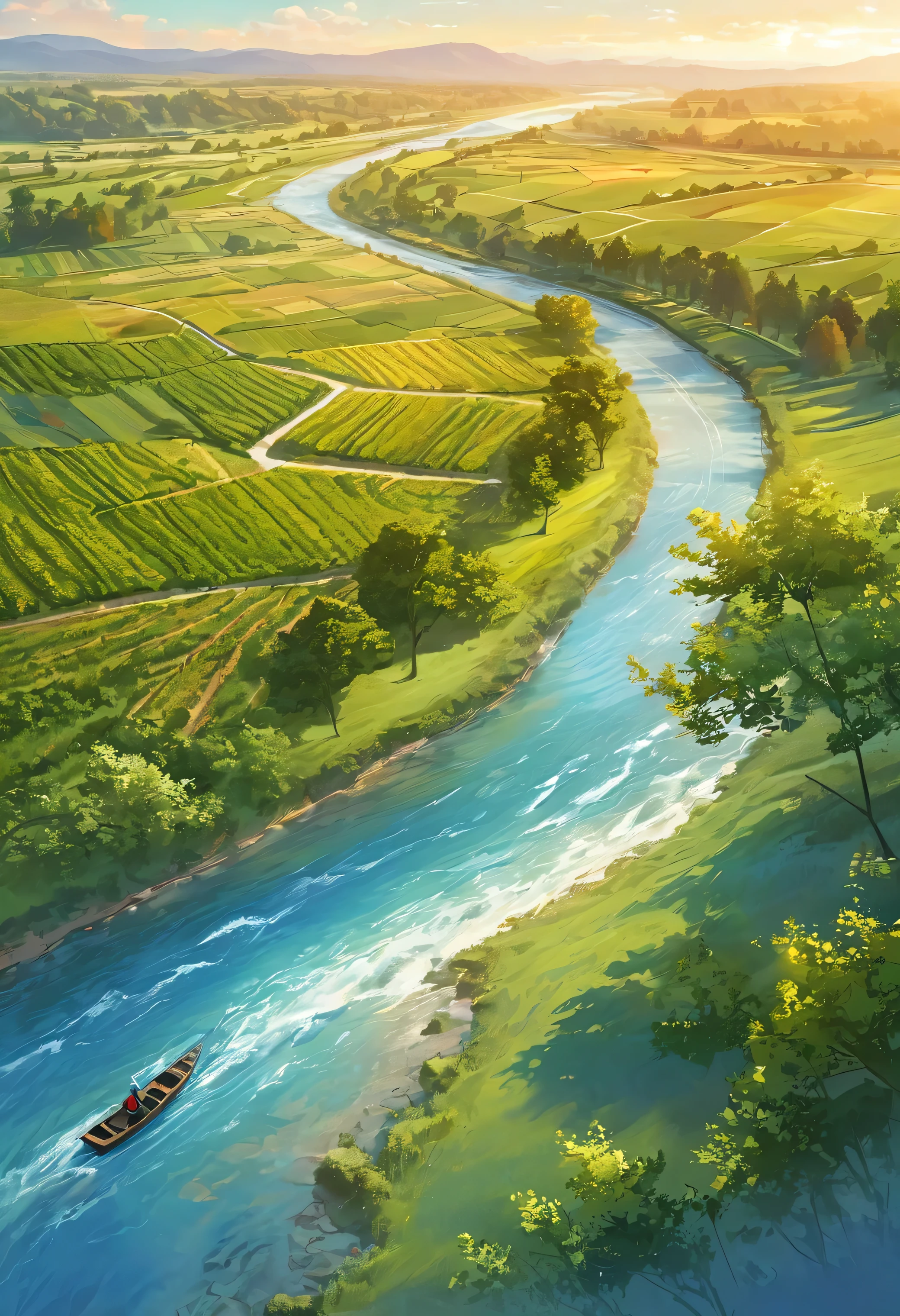 Hundred acres of mulberry fields，There is a river in the middle of the field
