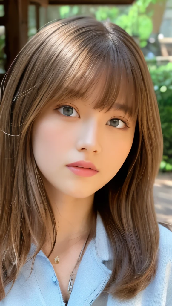 Best quality, 8k, ,Masterpiece :1.3)), facing viewer,((full body1.2)) ,pretty woman, wide shot ,1girl, , selfie , , Ranch, brown hair , bangs,ultra-detailed face, highly detailed lips, detailed eyes, double eyelid