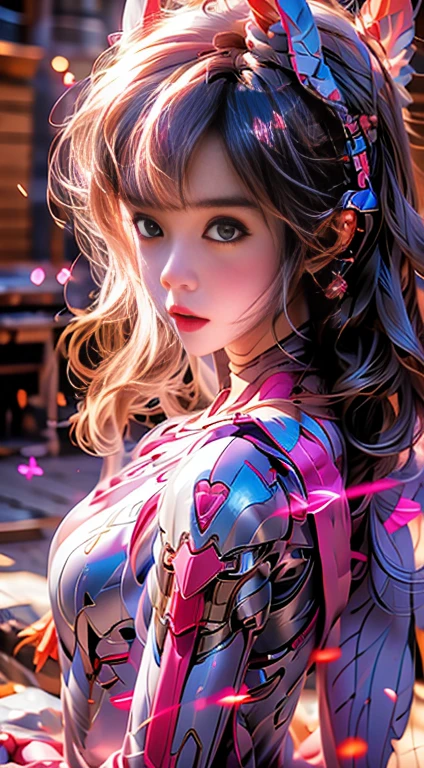 pink bunny mecha girl，mirai，Cool lighting, wings