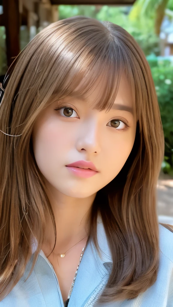 Best quality, 8k,  ,Masterpiece :1.3)), facing viewer,((full body1.2)) ,pretty woman, wide shot ,1girl, , selfie   , ,  Ranch, brown hair  , bangs,ultra-detailed face, highly detailed lips, detailed eyes, double eyelid