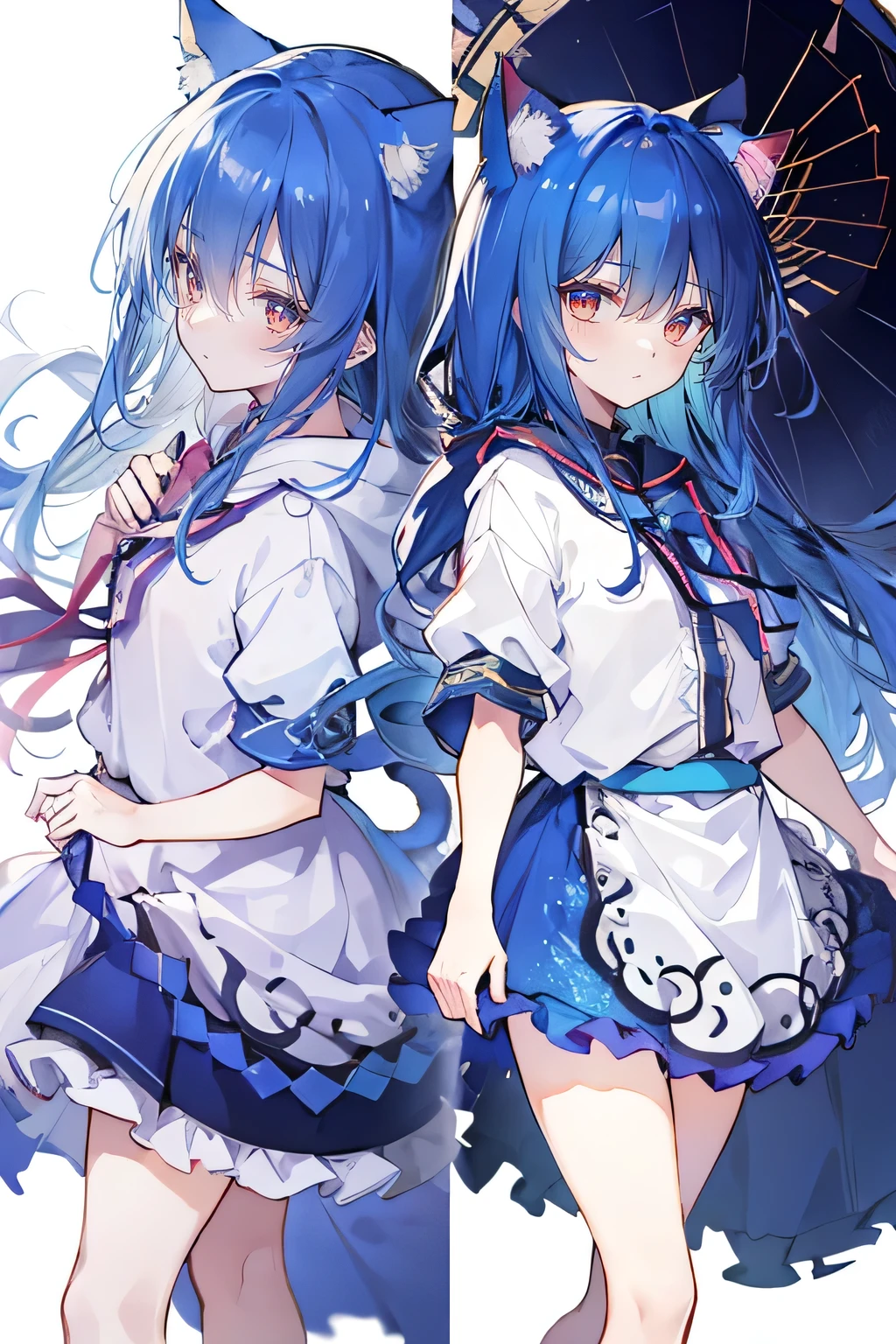 (masterpiece:1.2),Super detailed,lifelike,Expressive eyes,fair skin,perfect face shape,1 girl,
Japanese comics,Gorgeous blue hair,flowing blue hair,flowing clothes,Cat ears,Petals fall,beautiful lola,Baby Angel,
Shaking head with one hand,Cross your legs,Gentle and peaceful background,The pavilion is cool and comfortable,smile, wearing hoodie, background of tokyo,back views,snowing, winter.