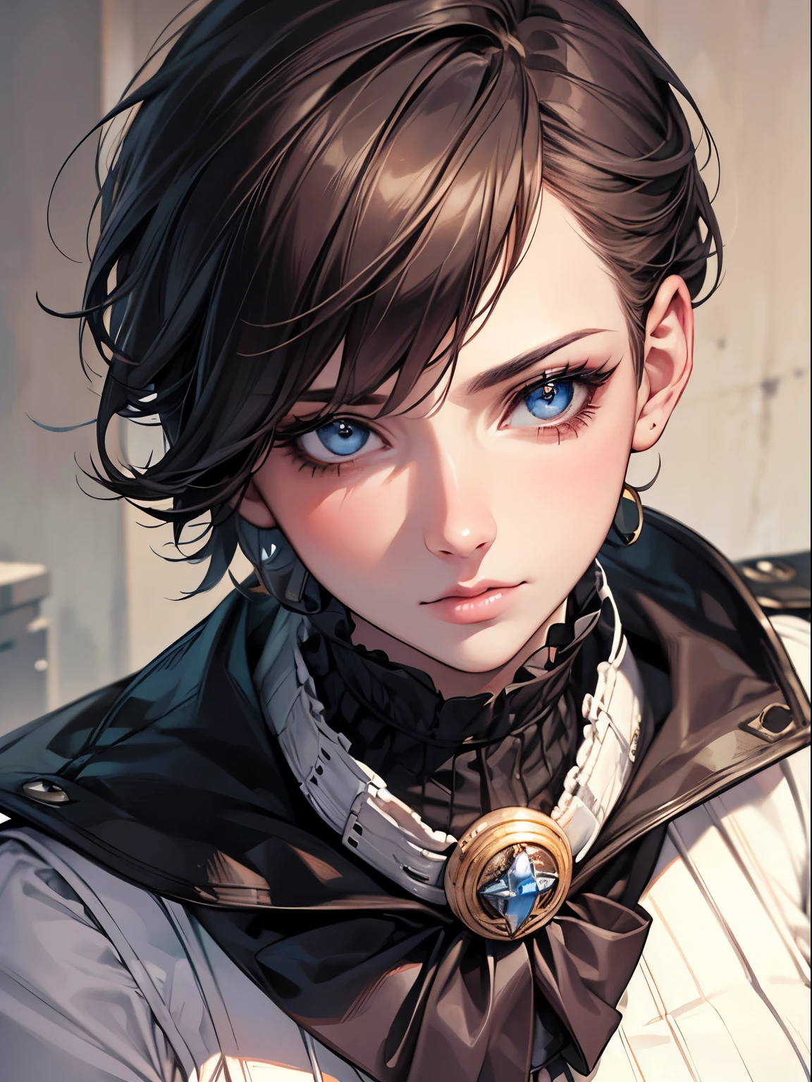 highest quality, Ultra-high resolution, (Realistic: 1.4), beautiful Eyes, Super beautiful, Very short hair, beautiful, beautiful Soldier, Eyes that beckon, Mistress&#39;s point of view, Attractive look, Sexy smile, Perfect Style, Perfect balance, Detailed skin, Mischievous Gaze
