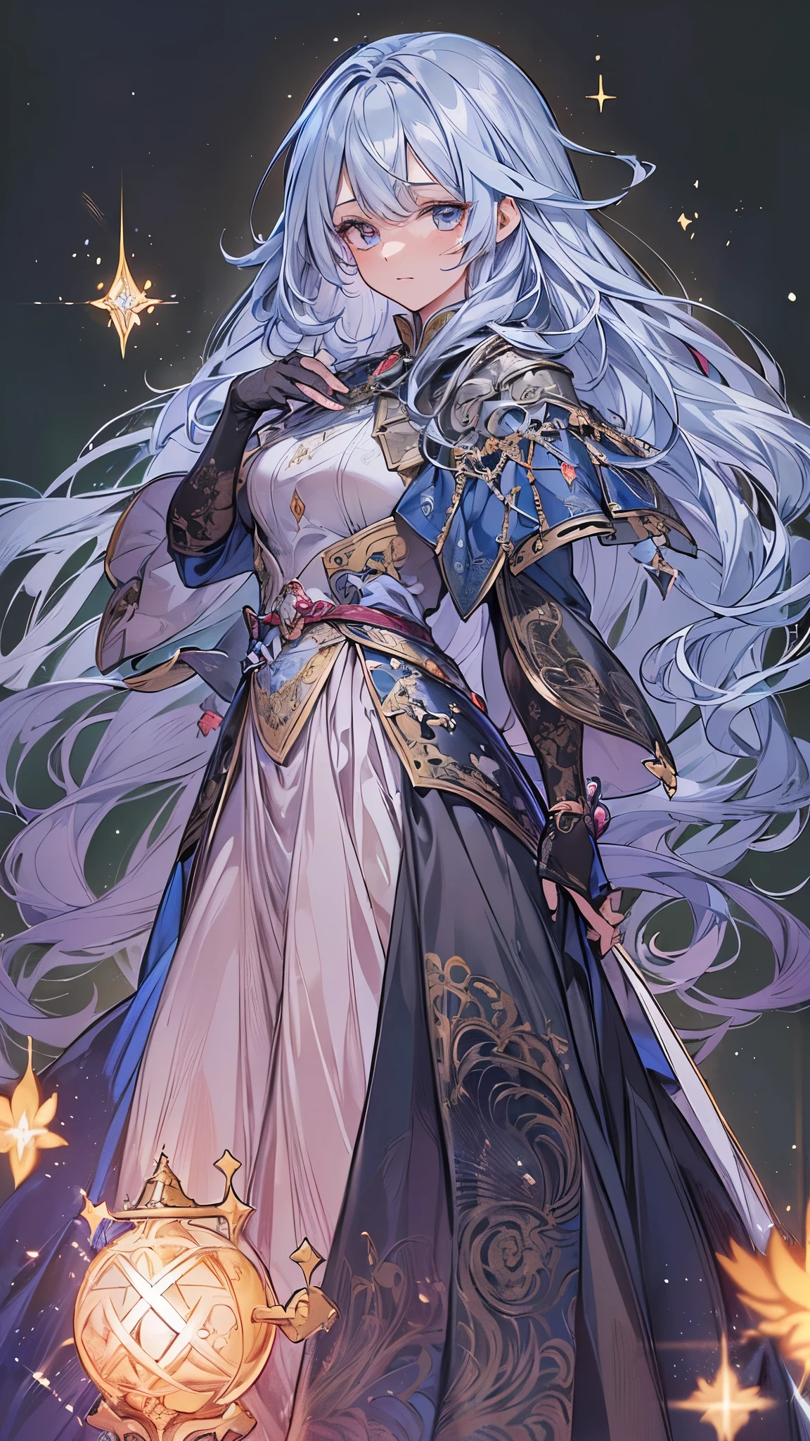 ((highest quality)),(Ultra-high resolution),(Very detailed),(Detailed Description),((The best CG)),(A masterpiece),Ultra-detailed art,Amazing drawing art,(Fantasy art with intricate detail:1.5), ((Two women standing back to back:1.5)), (witch:1.5),(Beautiful and well-proportioned face:1.3),(Shiny black hair:1.3),(緻密で詳細に描写されたwitchのローブ:1.4),(Floating fireball:1.6),(Confident々:1.2), (female knight:1.5),(Beautiful and well-proportioned face:1.3),(Light blue hair:1.3),(Intricately detailed armor:1.4),(Expressionless 1.2)