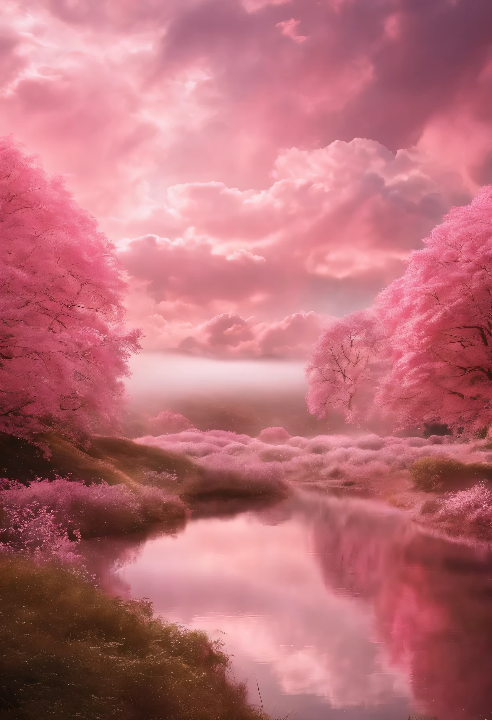 In the white cloud fairyland, dreamy romantic, dreamy atmosphere and drama, very magical and dreamy, dream scene, heaven 핑크, in the cloud, the sky is pink, heaven, In the white cloud fairyland, fantastic dreamy atmosphere, dreamy and heavenly, Still in the music video