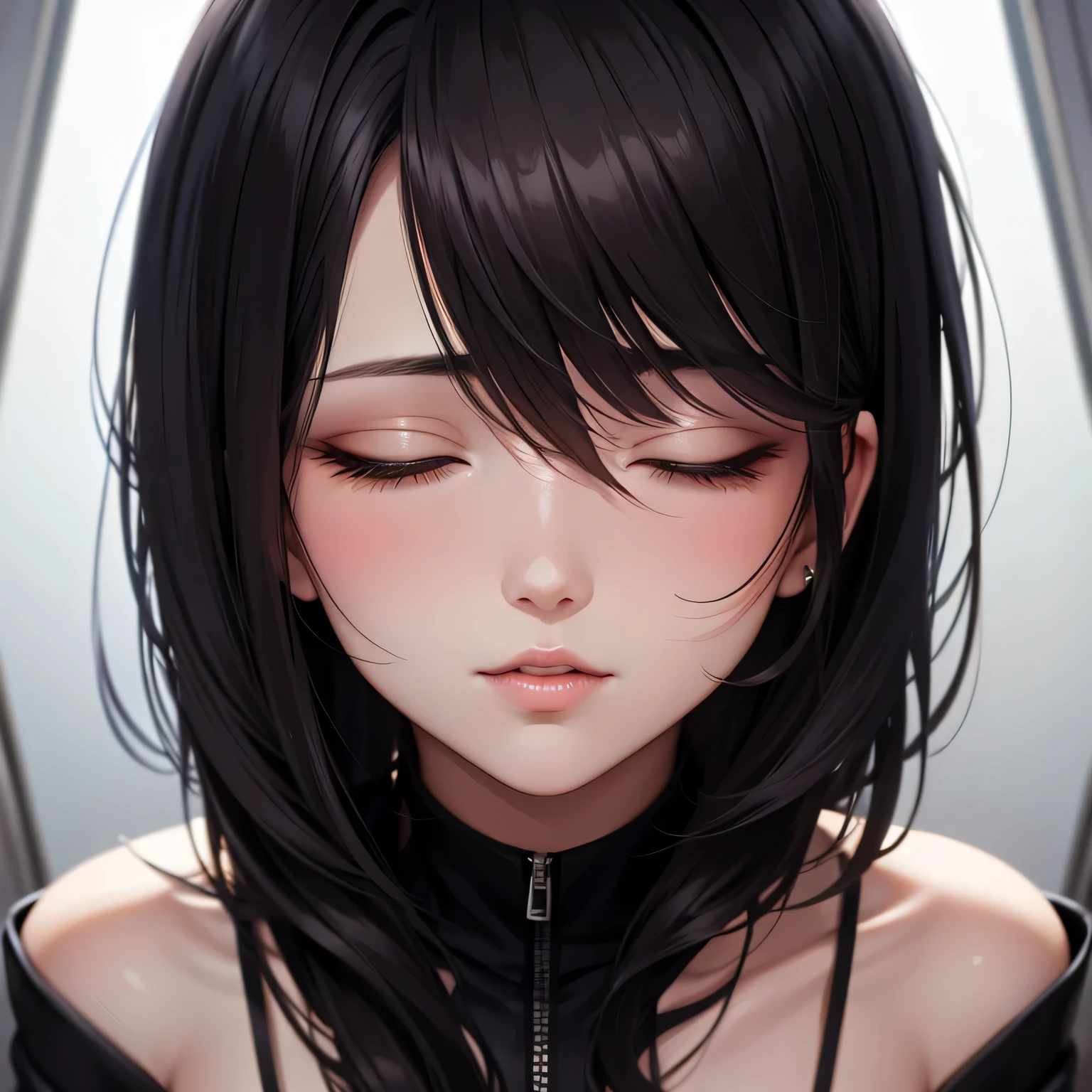 Amazing portrait of a close up shot of a seductive and alluring woman with a beautiful face who is stealthily concealed in a confined closet with the viewer evoking a sense of danger and secrecy illuminated by a tantalizing sliver of light seeping through a narrow gap.
