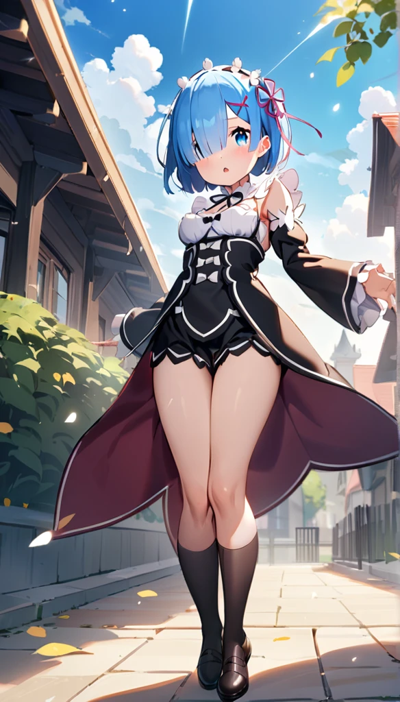 1girl, rem \(re:zero\)), re:zero kara hajimeru isekai seikatsu, masterpiece, best quality, very aesthetic, absurdres, looking at viewer, outdoors