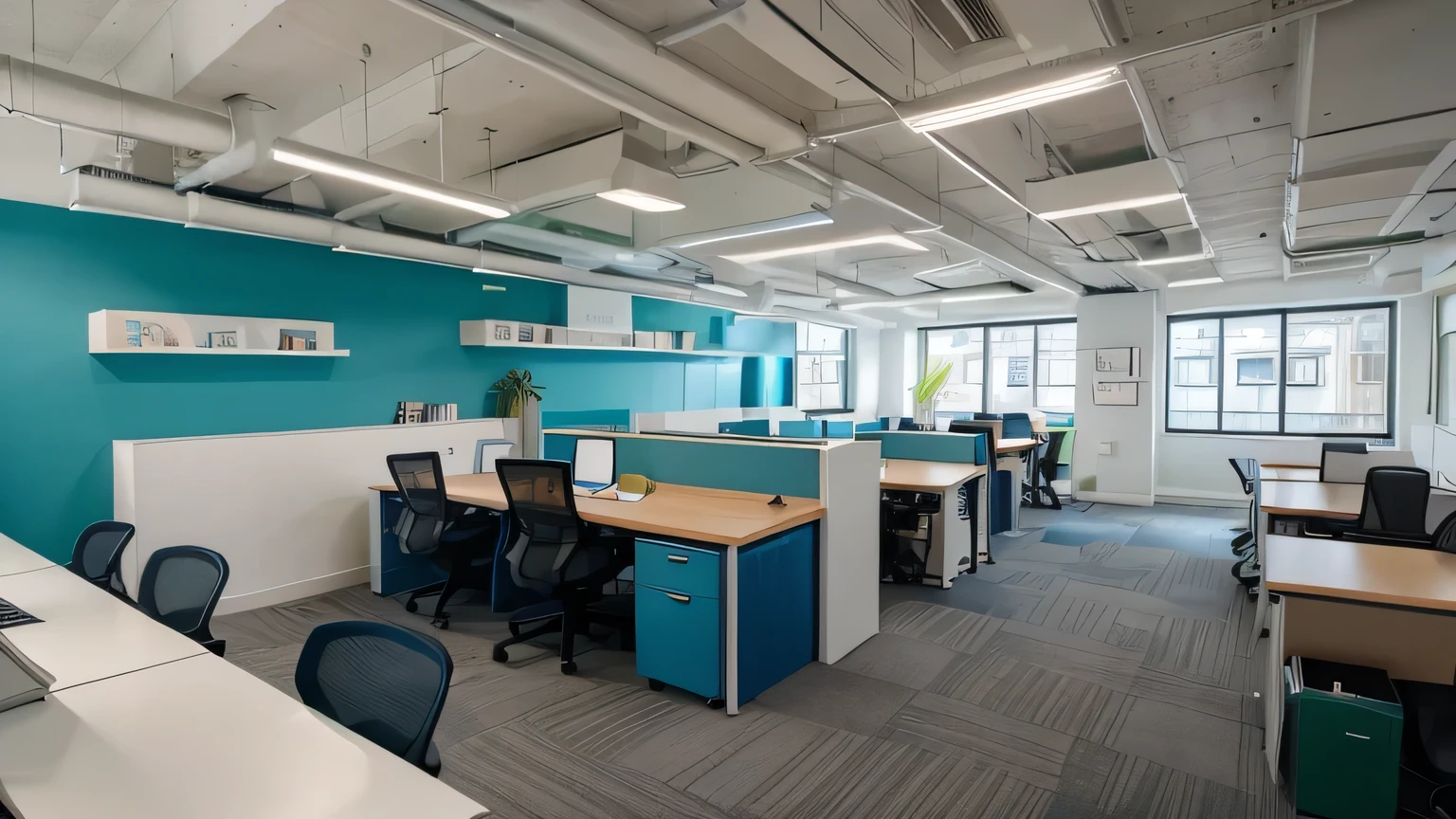 Inside the company　Modern Office　desk work　In-house　Blue-themed office　Green office　Bright image