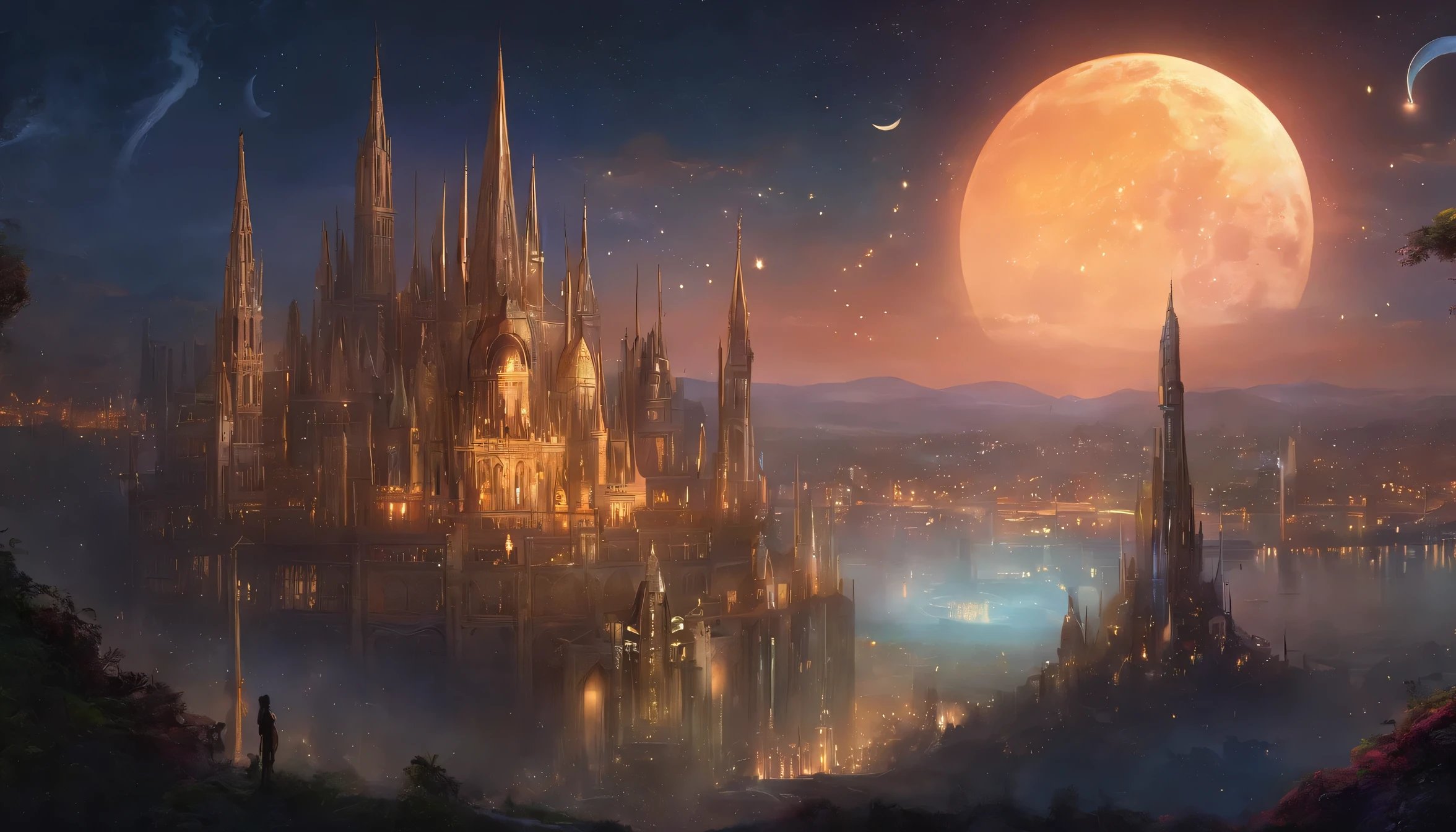 Moon,edgBunny,Night Sky,City night view,