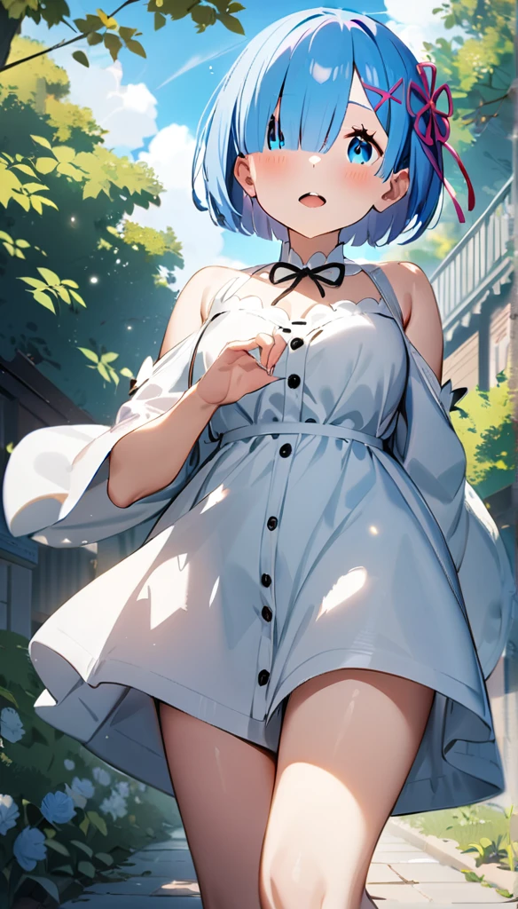 1girl, rem \(re:zero\)), re:zero kara hajimeru isekai seikatsu, masterpiece, best quality, very aesthetic, absurdres, looking at viewer, outdoors