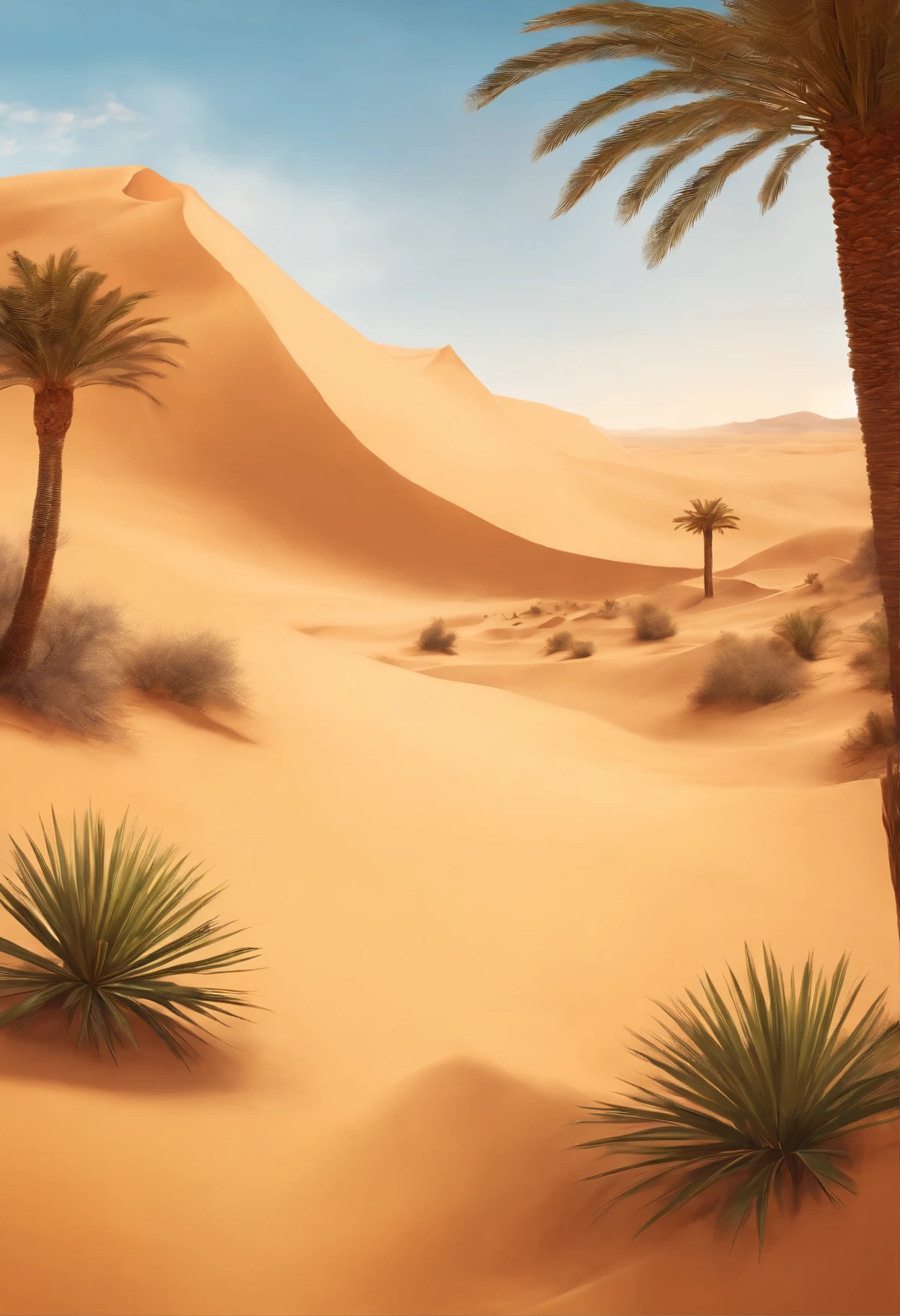 Yellow sand in the sky,oases,The background is a vast desert, Desert oasis,digital landscape art, Detailed scenery —width 672, landscape artwork, environment design illustration, scenery art detailed, Desert oasis landscape, concept-art, 4k highly detailed digital art, 4 k digital painting, 4k digital painting, stunning digital illustration, Desert background, digital painting concept art, Detailed digital painting