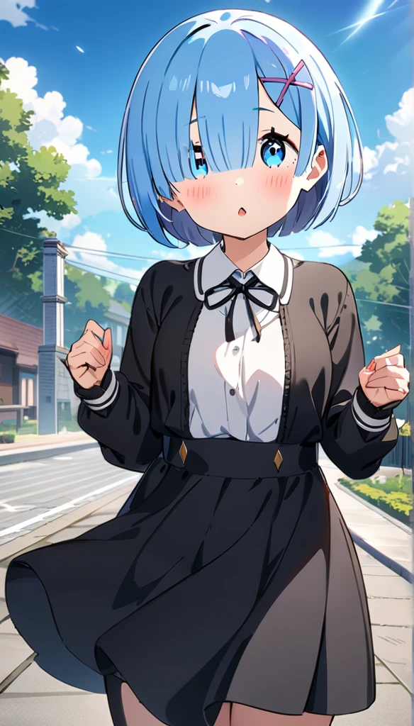 1girl, rem \(re:zero\)), re:zero kara hajimeru isekai seikatsu, masterpiece, best quality, very aesthetic, absurdres, anime style, looking at viewer, outdoors