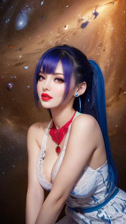 (8k), (highest quality), (best details)thundercloud、middle of the pacific ocean、sunken ship in the background、crystal ball、tattooed all over the body、There is a beautiful Dutch girl with purple hair and pigtails.、night sky、black swimsuit、Green Eyes、