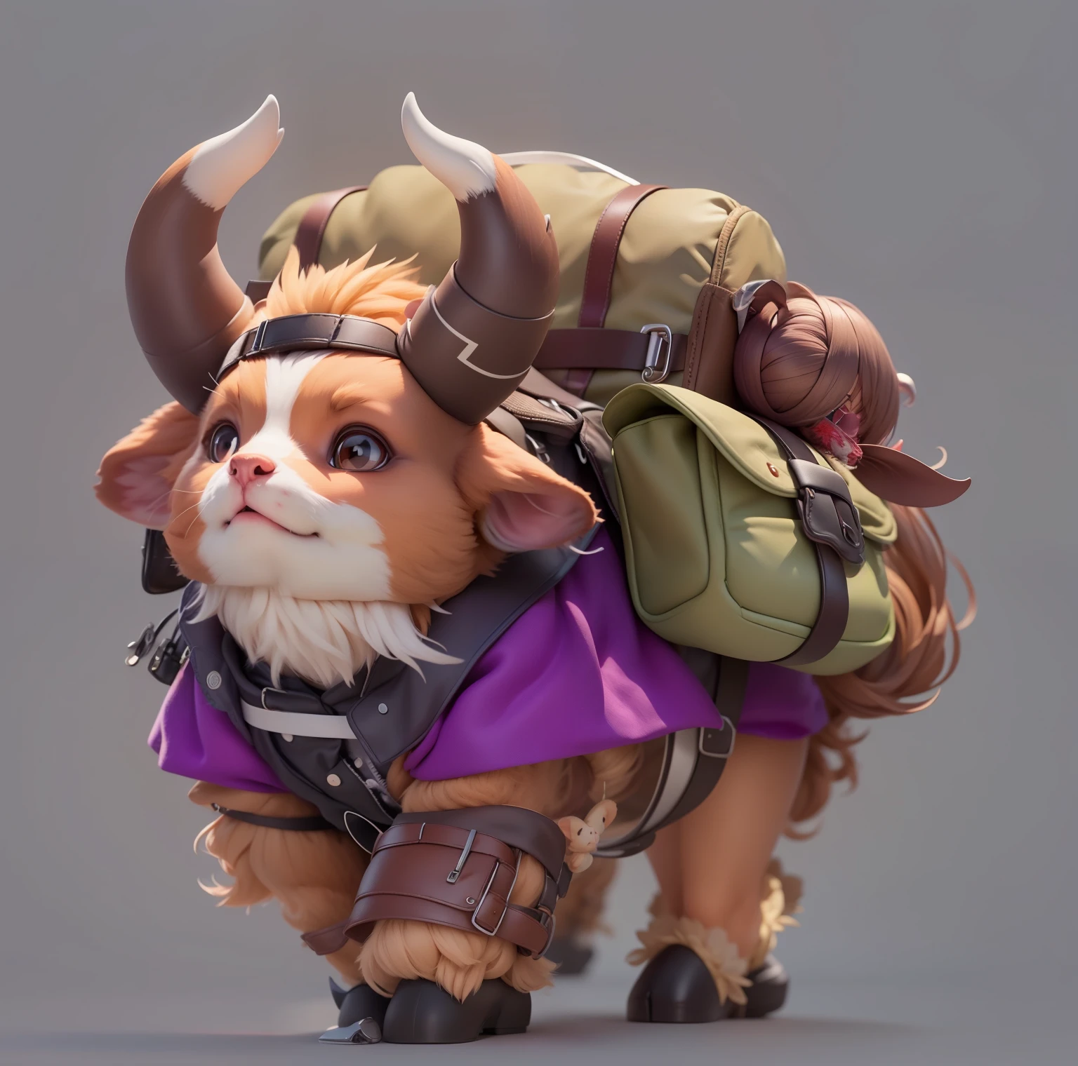 (Cute horned animal mount),(whole body),(Purple linen),(Animal hair,),(wood,Brown cloth bag,leather bags,)Refinement,European and American cartoons,of lights,Clear structure(8K,Optimal quality,masterpiece:1.2),Ultra Detailed,Optimal quality,Ultra-high resolution,Professional lighting,Photon Mapping,Radiosity,Physically Based Rendering,Film Lighting,Depth of Field,Clear focus,Sunlight,Well composed,(Ulzzang-6500:1.2) Mix 4, hiqcgbody,