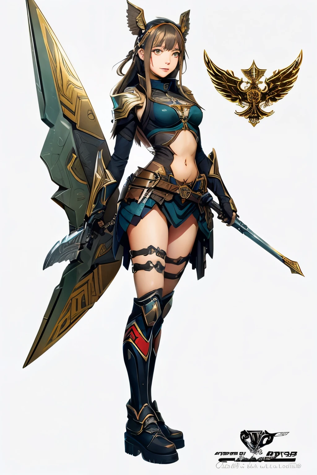 2D illustration by Yoshitaka Amano Valkyrie equipment、A dynamic full-body portrait of a Russian girl in her early 20s