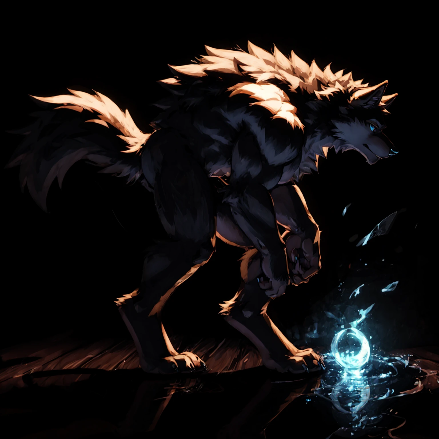 Fluffy brown werewolf、huge backbone、Backwards pose、Hairless head、Fluffy, long body hair、Backwards pose、Werewolf&#39;s back、Composition from behind、muscular buttocks、Long brown hair all over the body、Fluffy body、Ruby-like eyes、Very long and profuse armpit hair、Wolf&#39;s Tail、Bright rocky mountain background、A situation on a tree branch、Sharp Claws、A composition that captures the whole body、Cliff-to-cliff jumping pose、Floating pose、Flying in the air pose、Wood top background、Very fat back、Huge muscles、