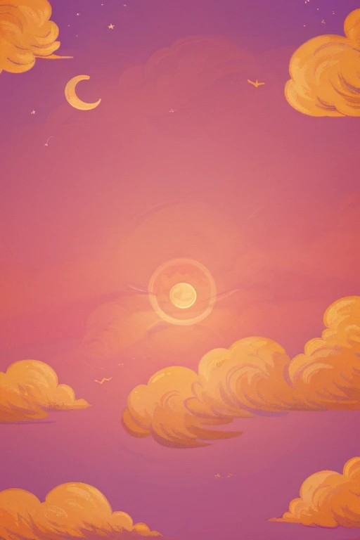 sky full of pastel pink clouds, with several little stars and a full full moon. estilo 2D ou pixelado na horizontal