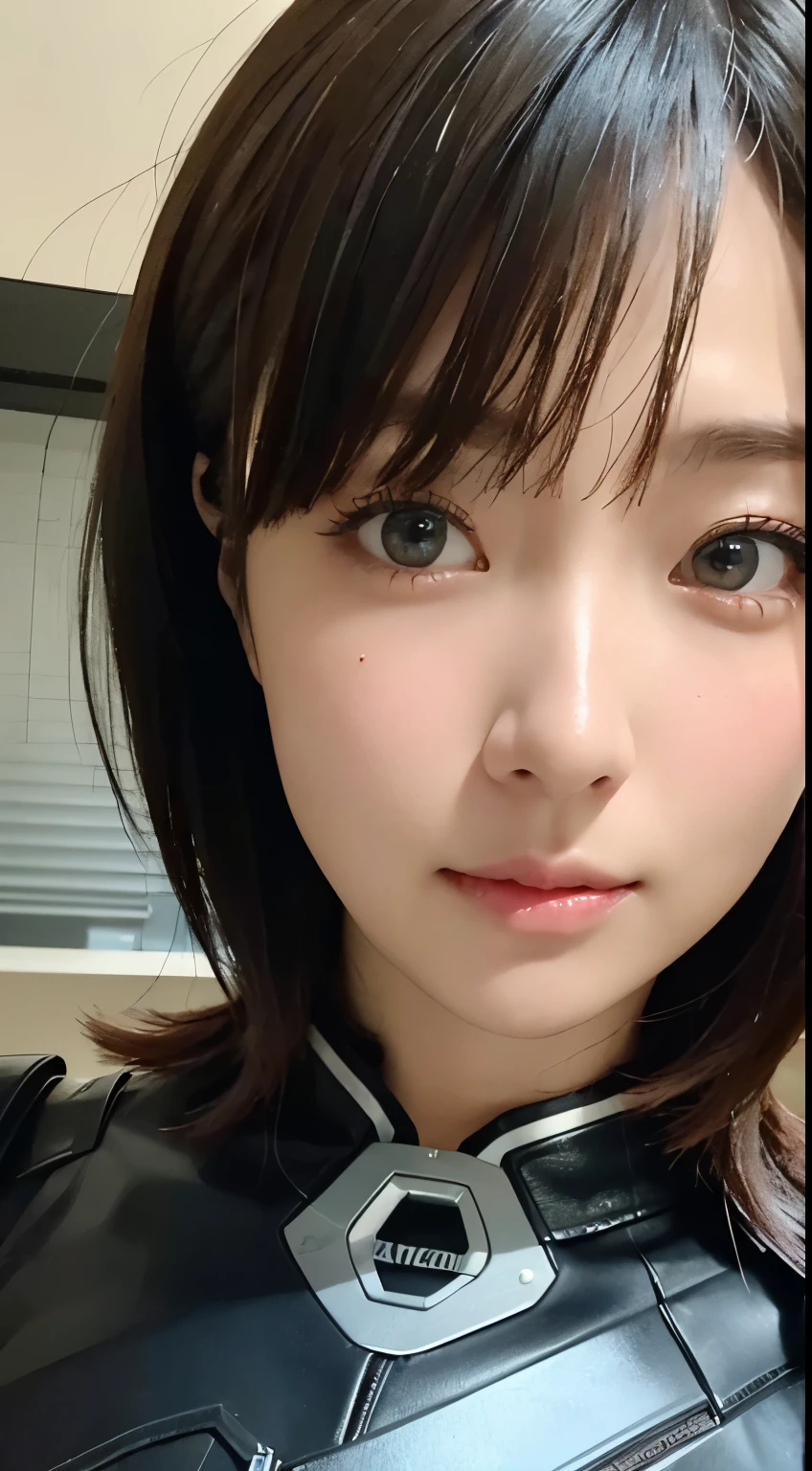 (Close-up:1.4)、(Raw photo:1.2)、(Photorealistic:1.4)、(masterpiece:1.3)、(highest quality:1.4)、(Beautiful woman with perfect body:1.4)、A woman stands in front of a group of robots、Beautiful android woman、Beautiful female soldier、Girl in suit、Complex combat uniform、Beautiful young Japanese woman、Highly detailed face and skin texture、Small, large eyes、double eyelid、Cute face、(Short Bob:1.2)、(Big Breasts)、(Full Body Shot)、Cowboy Shot、(Angry expression:1.2)、Storm and epic war scenes、Cyberpunk Scene、night、illumination、Plug Suit、Damage to combat uniforms、