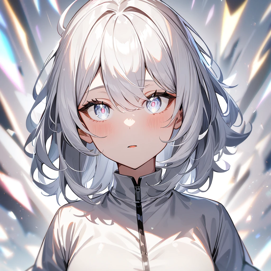 1 girl,White hair,White eyes,deep eyes,Introvert,very aesthetic, absurdres,looking at viewer,Whitesilver,shiny