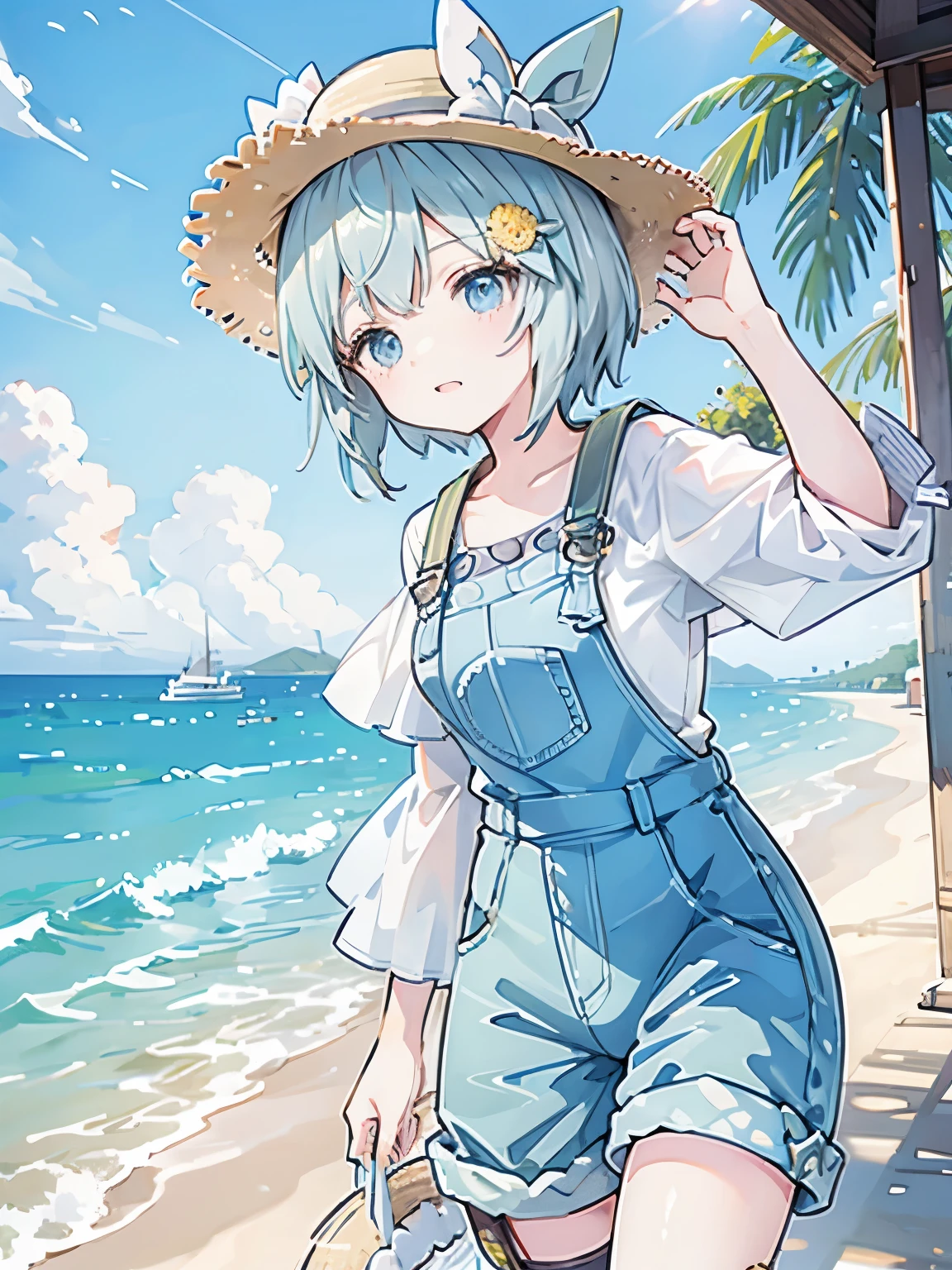 Seiun Sky | Uma Musume: Pretty Derby、Ocean、Quay、I have a fishing rod、summer、Clothes　Overalls、Straw hat