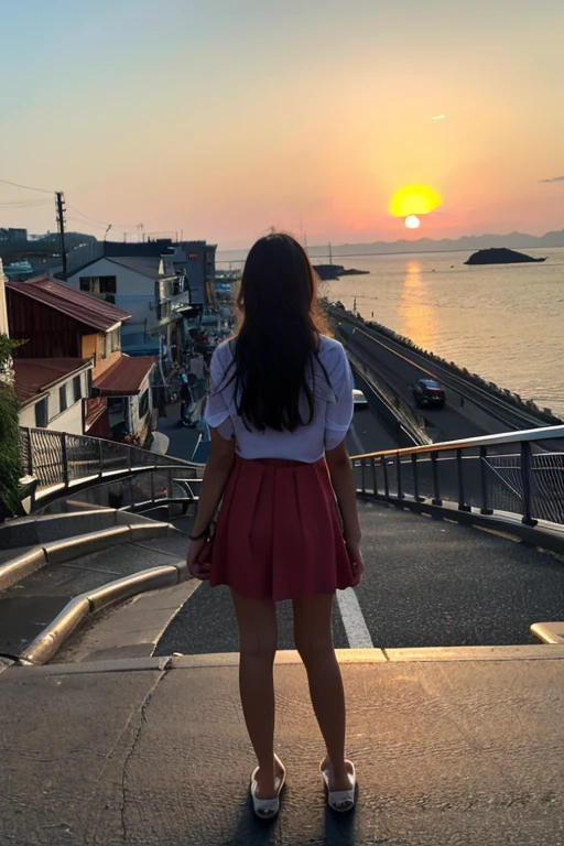 evening、Standing Girl、Sunset、Seaside、street、Slope