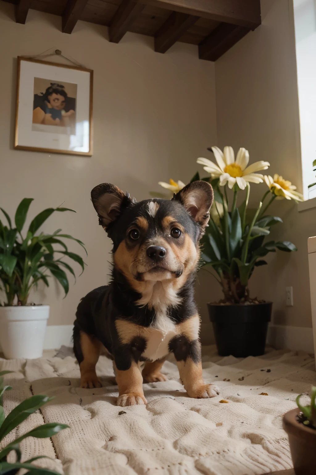 Era uma vez um cachorrinho chamado Fredinho que vivia em uma casa alegre e colorida, com um jardim repleto de flores e borboletas.
