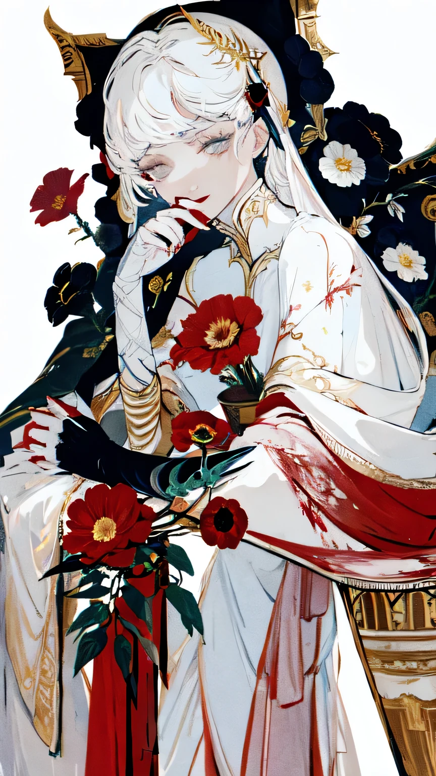masterpiece, highest quality, The death of one girl,Blood,flower,Skeleton