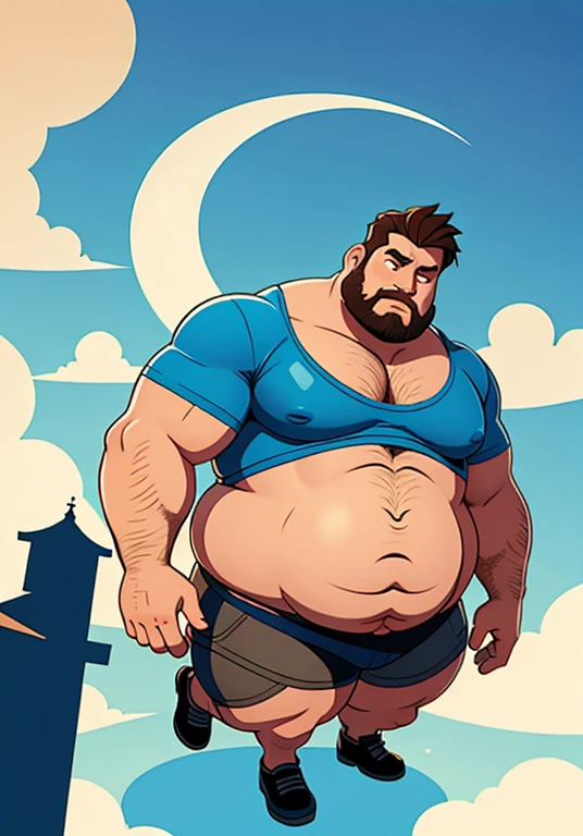 (Aerial view),dynamic angle,ultra-detalhado, illustration, ), Only huge plump morbid thighs extremely thick. Homem abrindo o seu longo casaco e montando seu corpo usando apenas short. He&#39;s not wearing a shirt.