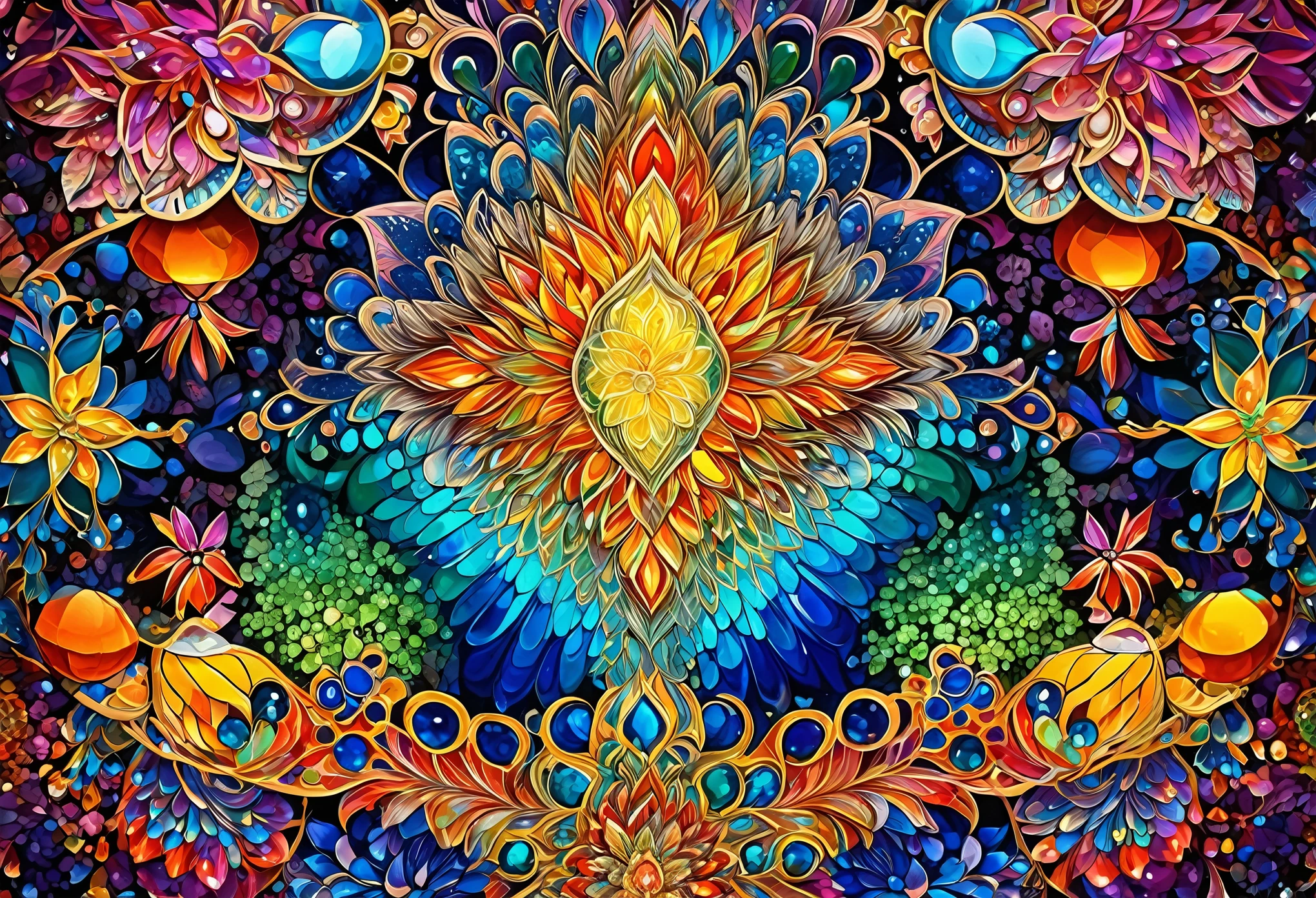 colorfulな花柄のクローズアップ, Very complex and colorful, Complex psychedelic patterns, complex and vivid colors, Patterned fantasy art, hyperdetailed colorful, intricate crystal jelly ornate, Gorgeous coloured gemstones and crystals, colorful!! Very detailed, 複雑でcolorfulな, 複雑でcolorfulな masterpiece, Very detailed visionary art, Detailed pattern pop art, A colorful and exquisite masterpiece
